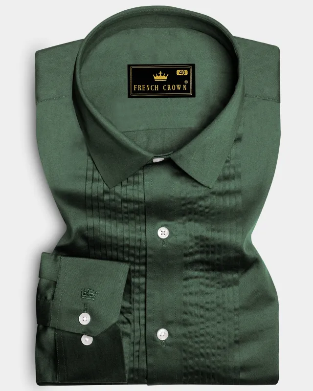 Aurora-Lunar Green Solid Subtle Sheen Super Soft Premium Cotton Tuxedo Shirt sold by French Crown