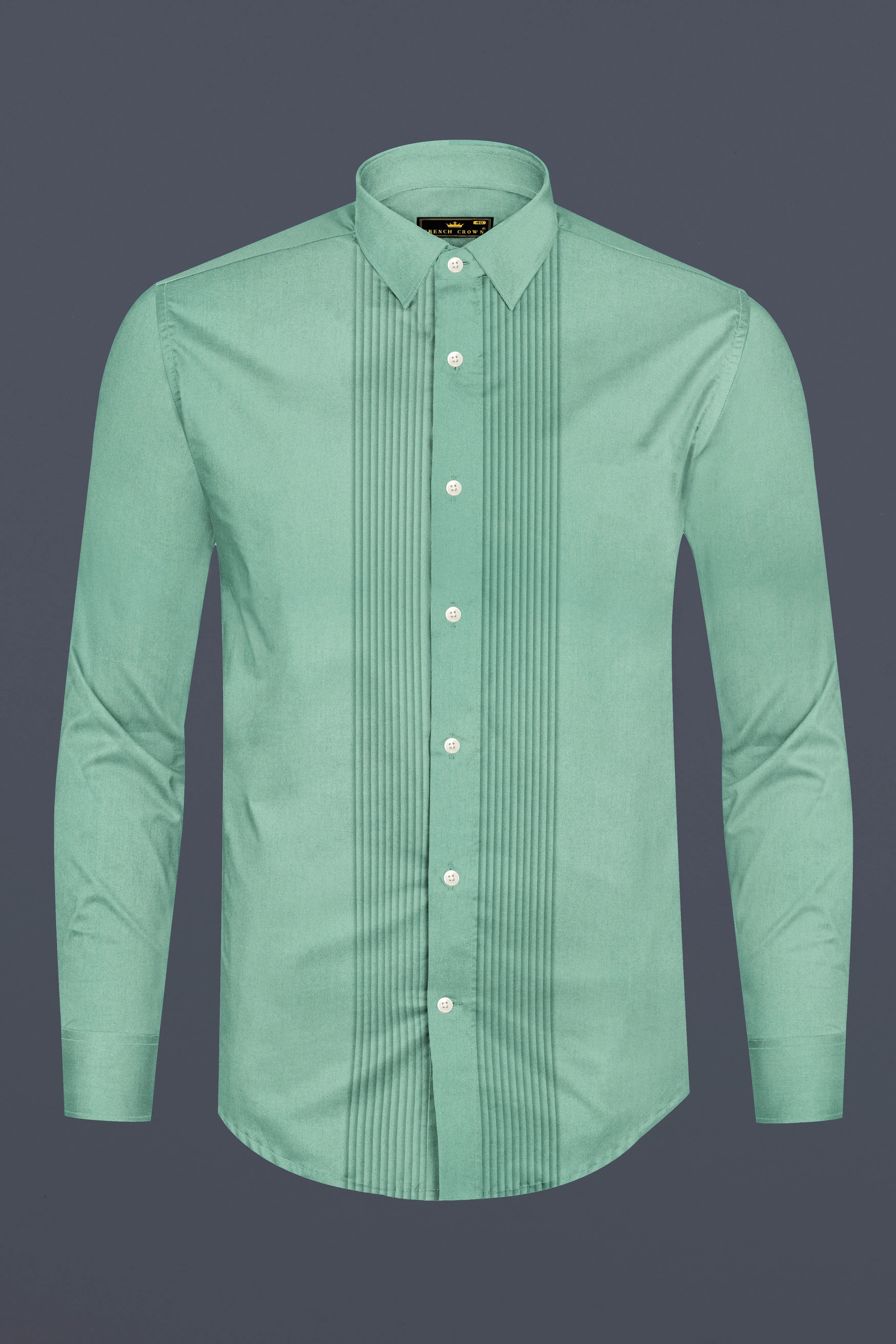 Emerald Charm-Oxley Green Solid Subtle Sheen Super Soft Premium Cotton Tuxedo Shirt sold by French Crown product image thumbnail 5