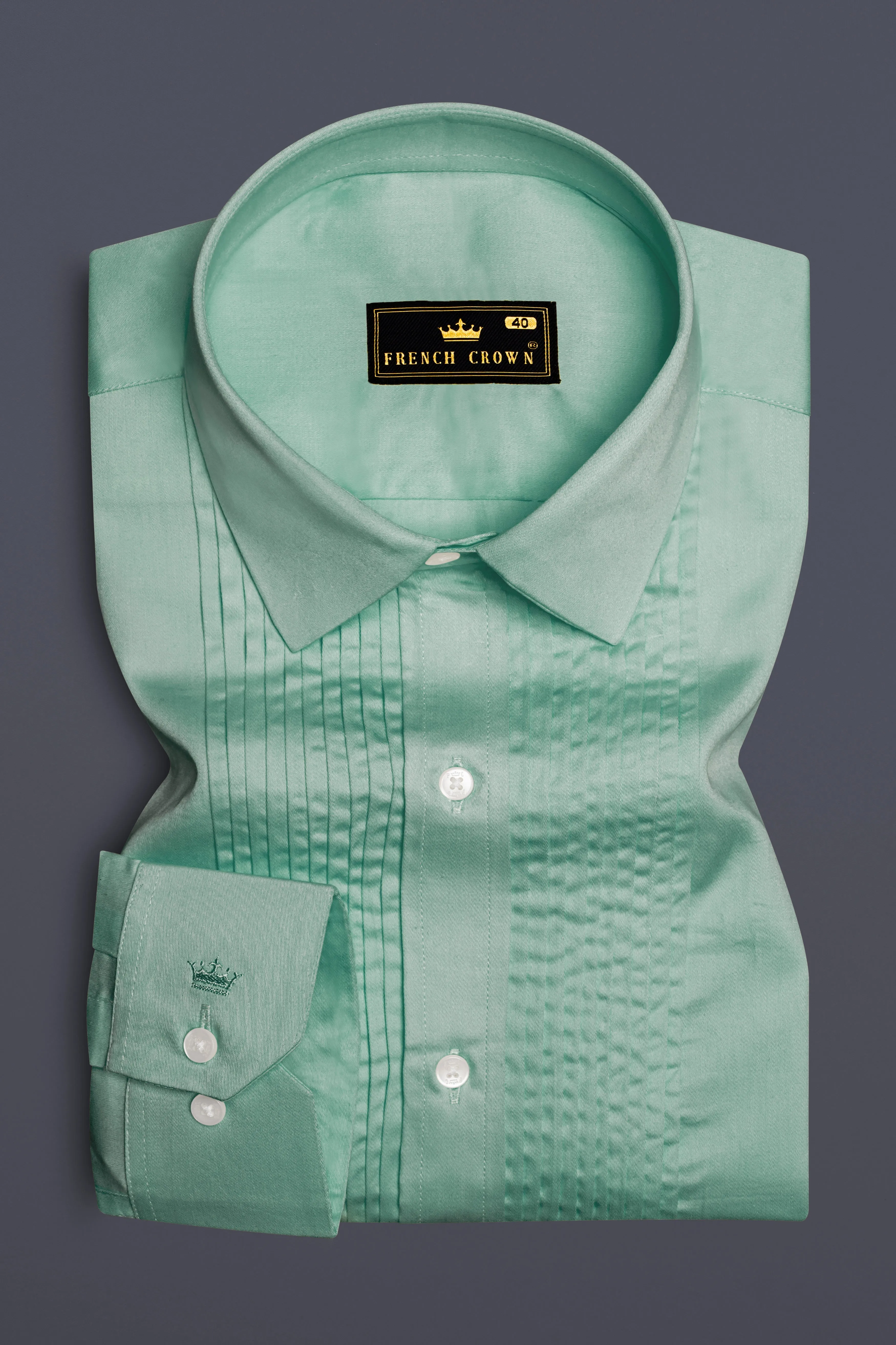 Emerald Charm-Oxley Green Solid Subtle Sheen Super Soft Premium Cotton Tuxedo Shirt sold by French Crown product image thumbnail 2