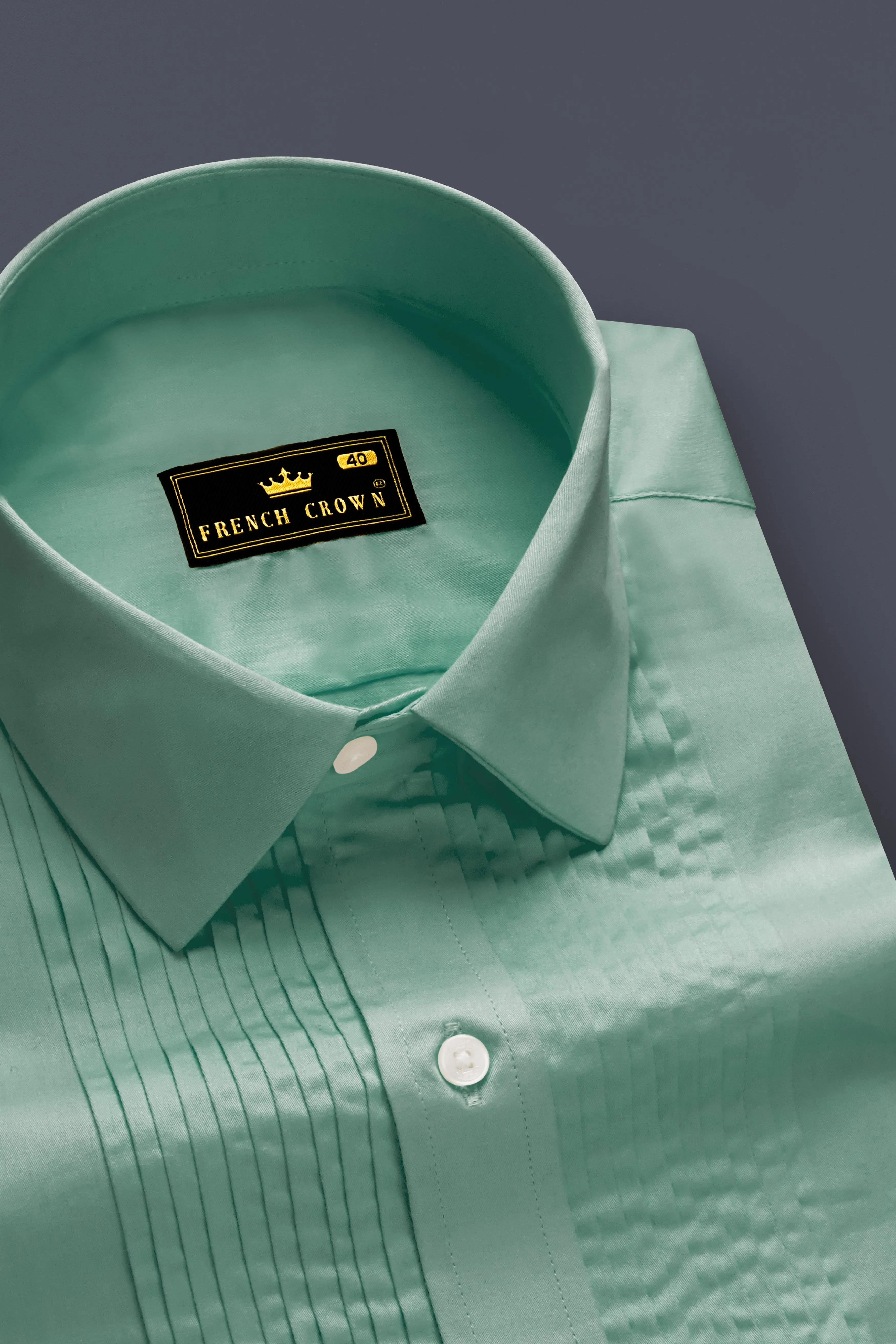 Emerald Charm-Oxley Green Solid Subtle Sheen Super Soft Premium Cotton Tuxedo Shirt sold by French Crown product image thumbnail 4