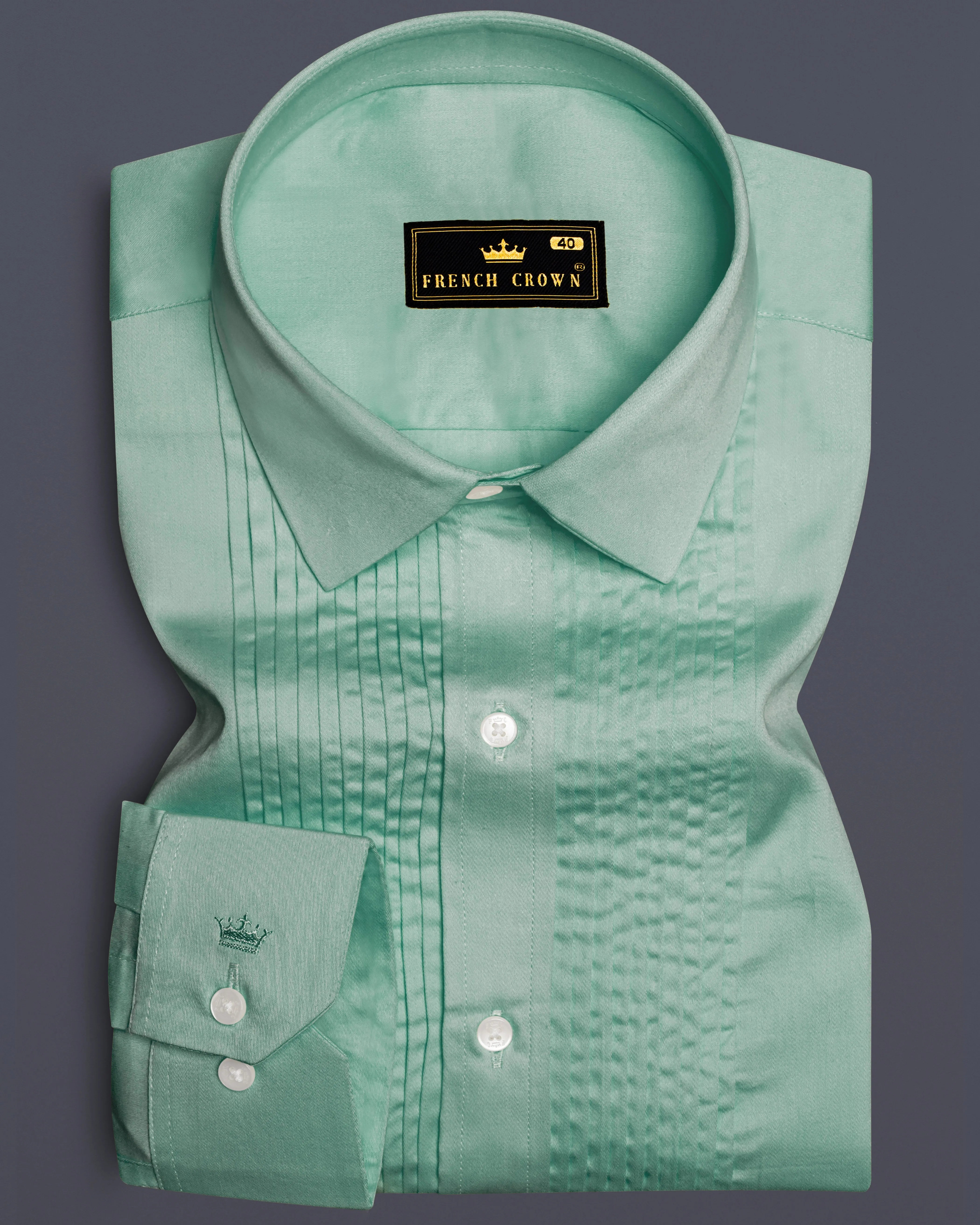 Emerald Charm-Oxley Green Solid Subtle Sheen Super Soft Premium Cotton Tuxedo Shirt sold by French Crown