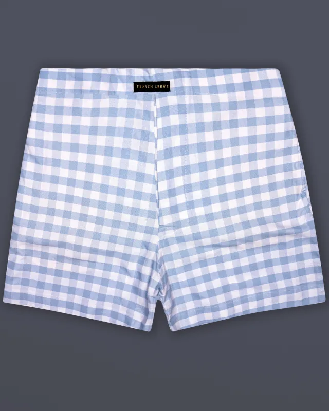 Azure Grid-Spindle Blue And Bright White Plaid Oxford Premium Cotton Boxer sold by French Crown