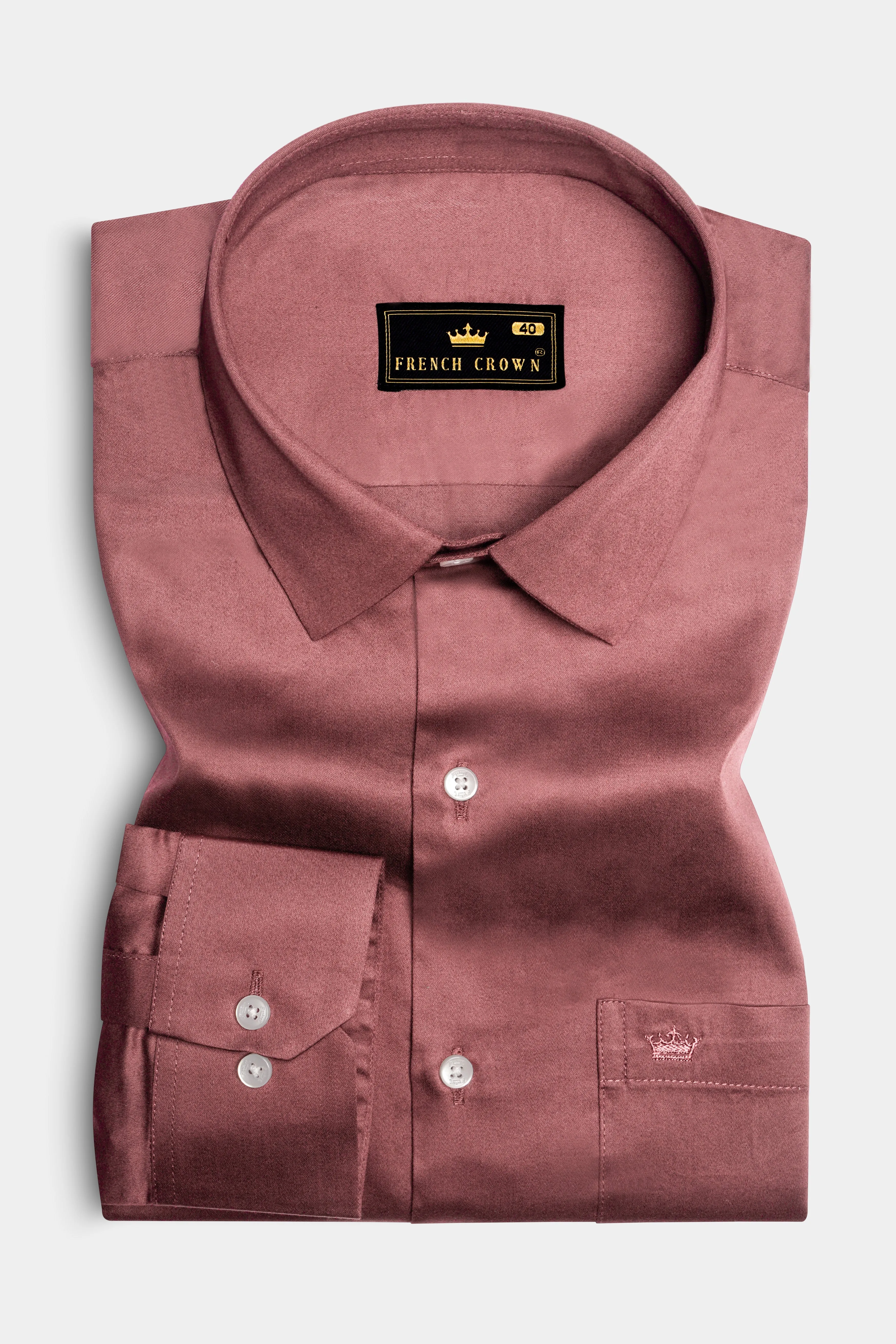 Muted Mauve-Rose Taupe Subtle Sheen Super Soft Premium Cotton Dress Shirt sold by French Crown product image thumbnail 4
