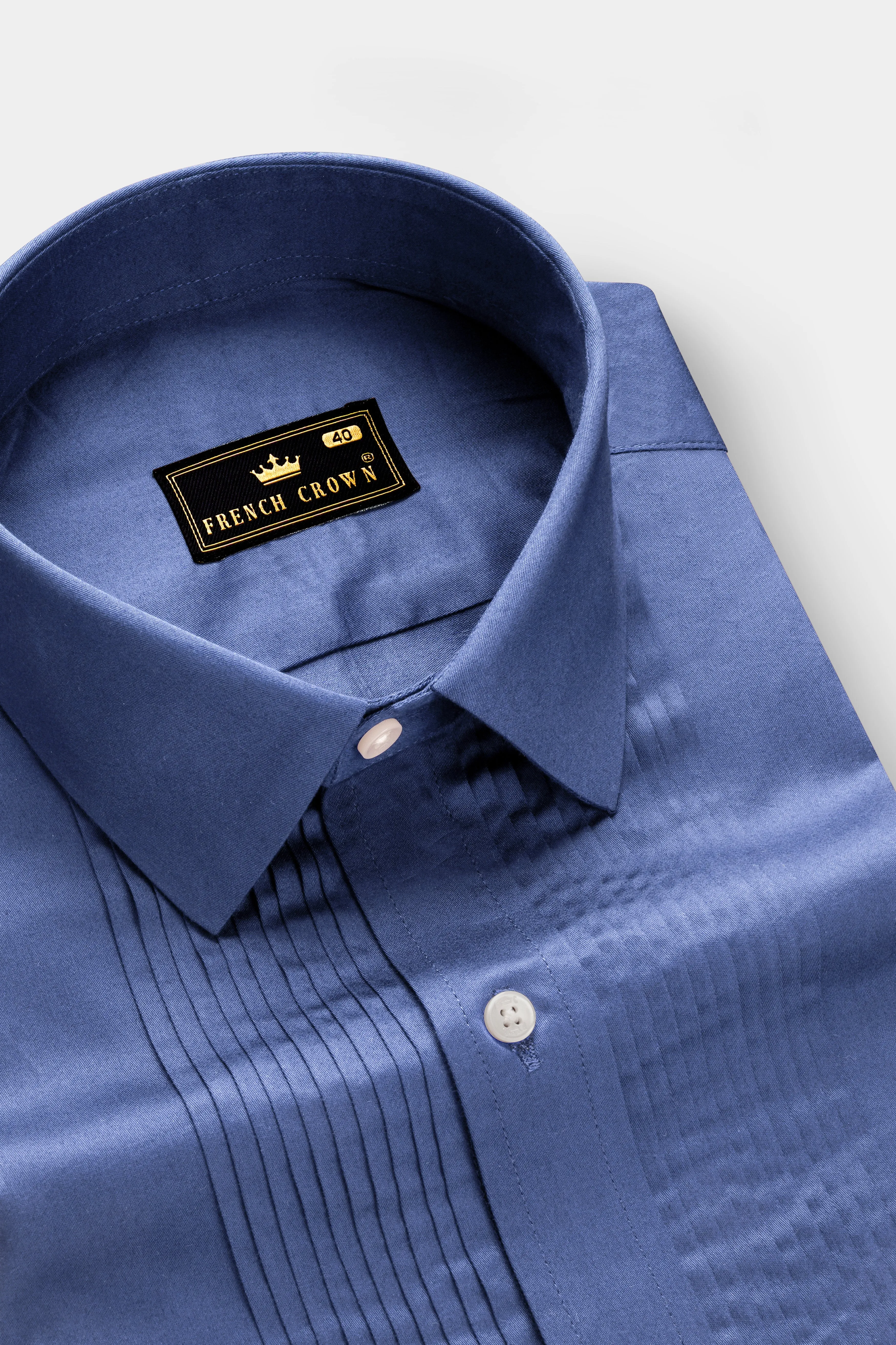 Tidepool-Glaucous Blue Subtle Sheen Super Soft Premium Cotton Tuxedo Shirt sold by French Crown product image thumbnail 4