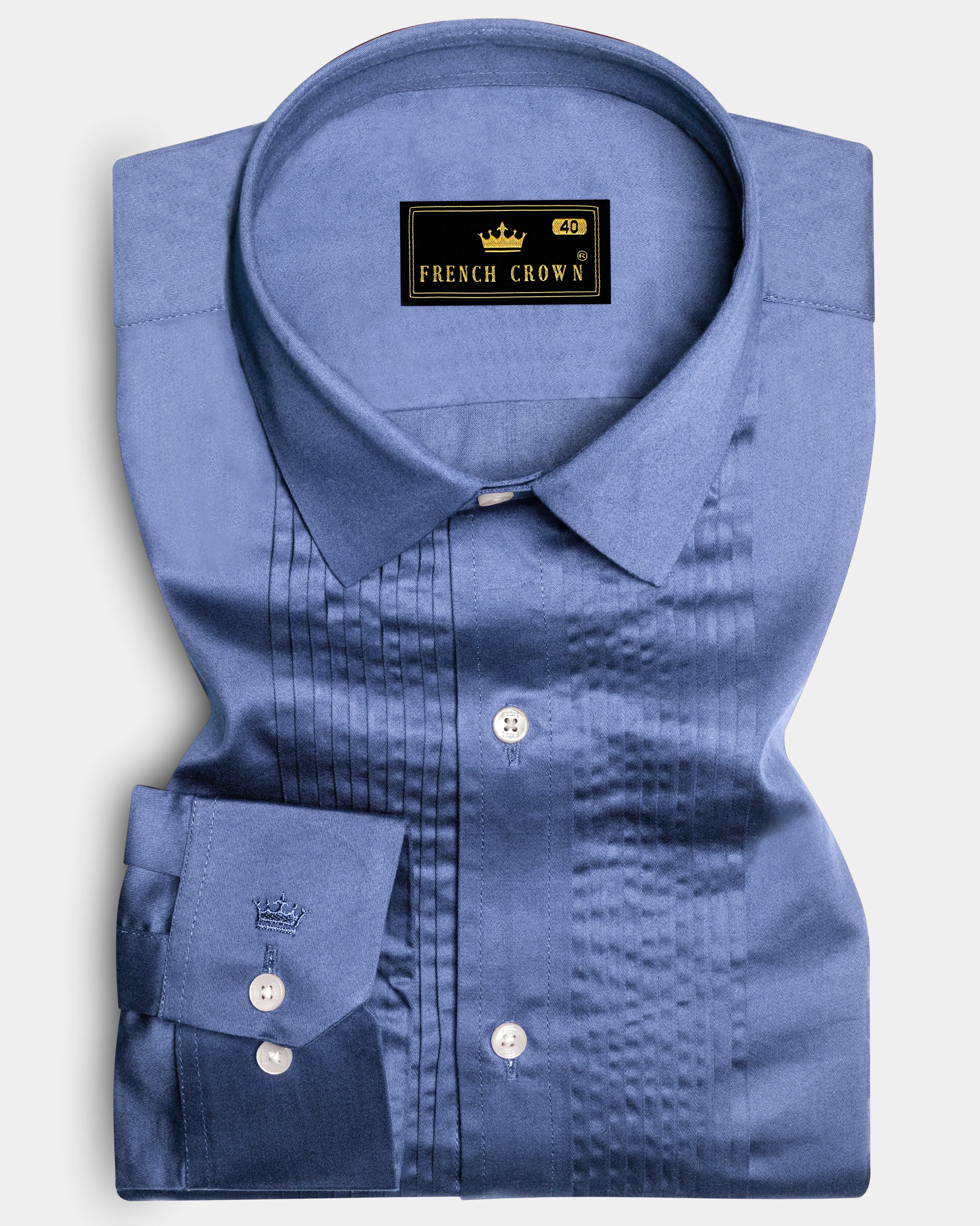 Tidepool-Glaucous Blue Subtle Sheen Super Soft Premium Cotton Tuxedo Shirt sold by French Crown