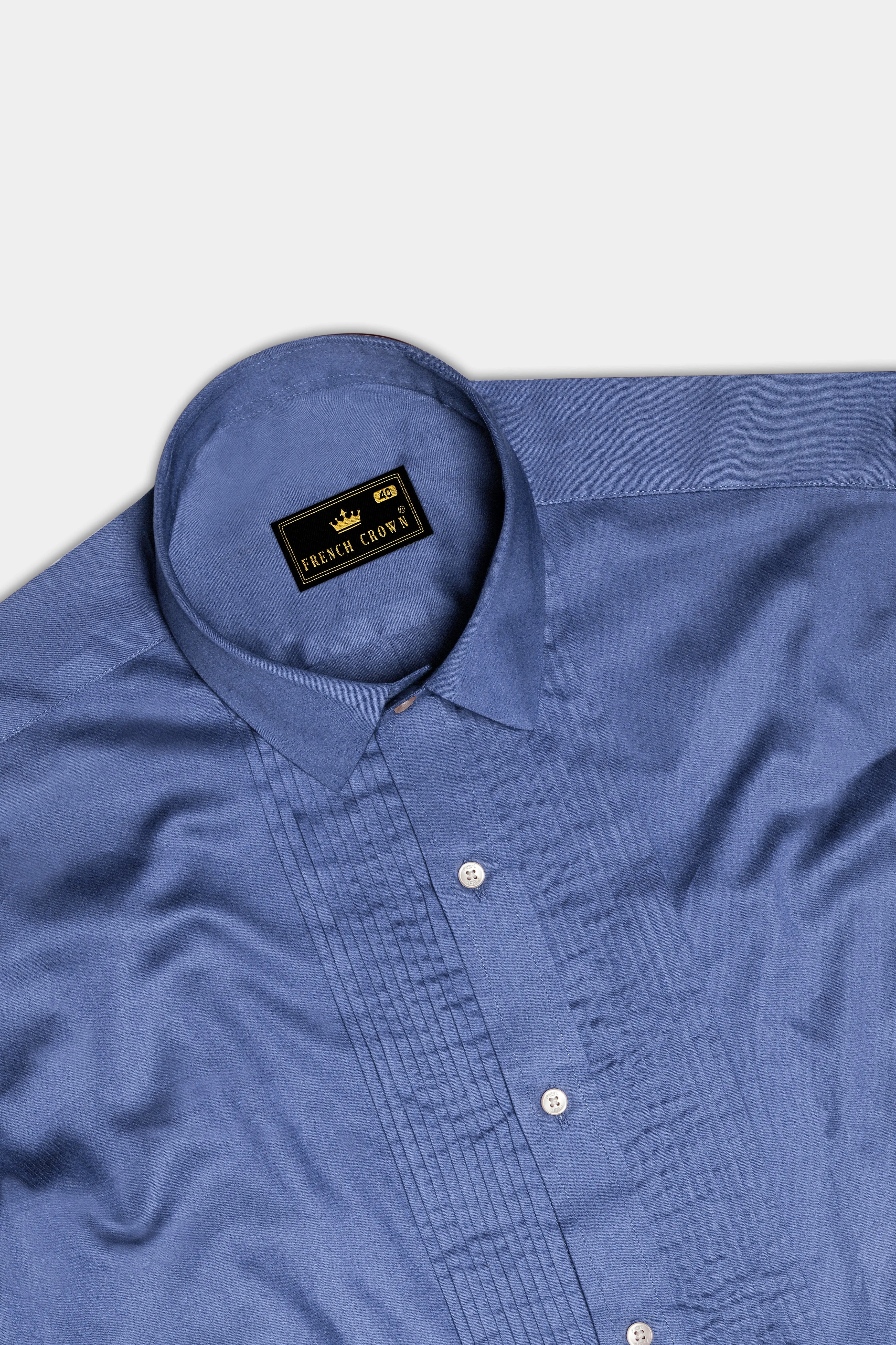 Tidepool-Glaucous Blue Subtle Sheen Super Soft Premium Cotton Tuxedo Shirt sold by French Crown product image thumbnail 5