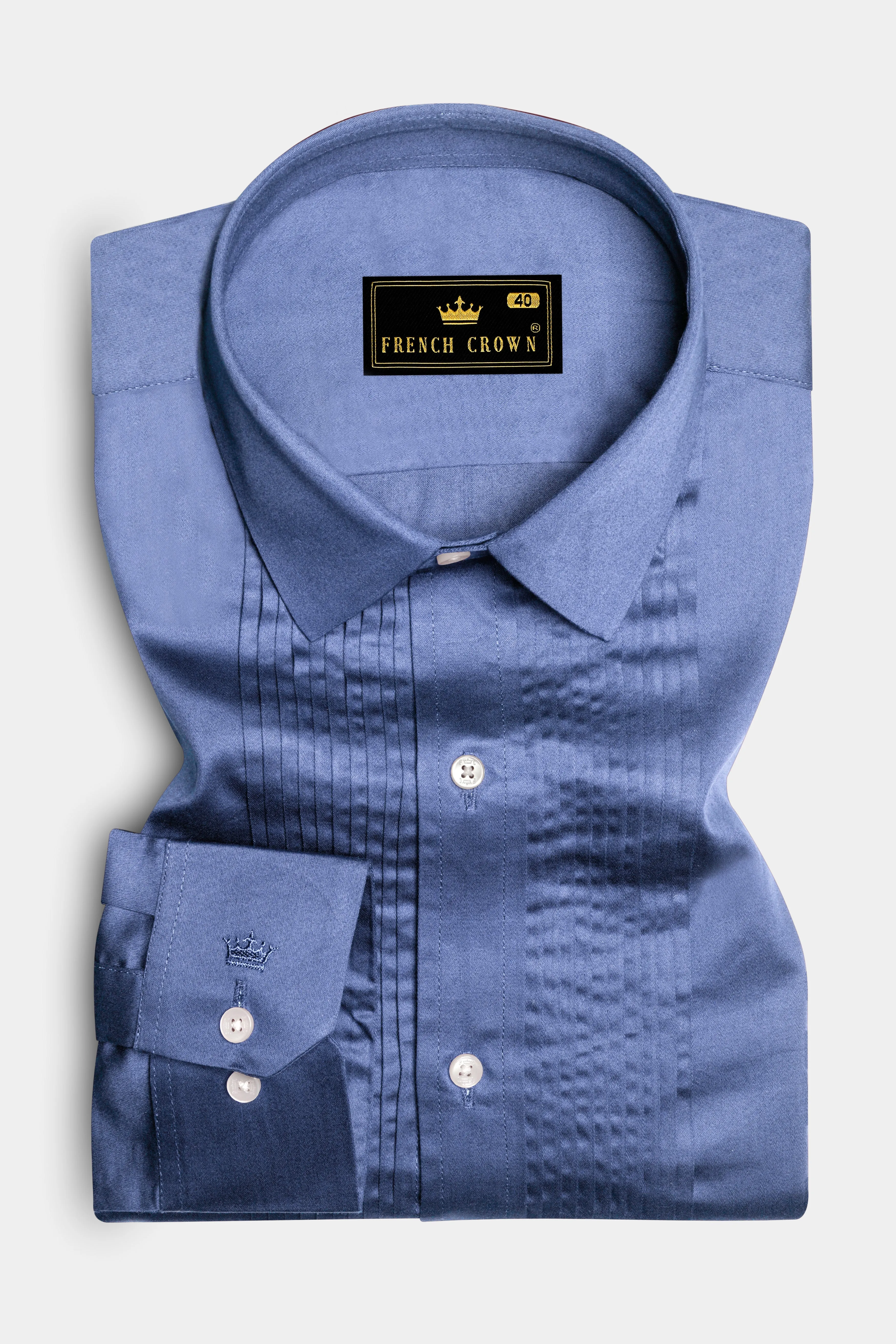 Tidepool-Glaucous Blue Subtle Sheen Super Soft Premium Cotton Tuxedo Shirt sold by French Crown product image thumbnail 2