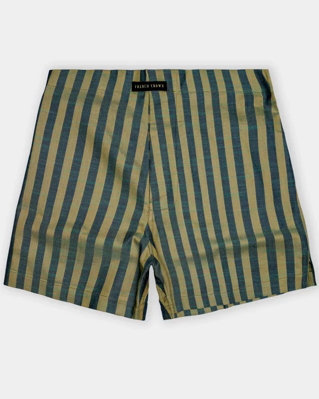 Olive-Spectra Green And camo Cream Striped Herringbron Premium Cotton Boxer sold by French Crown