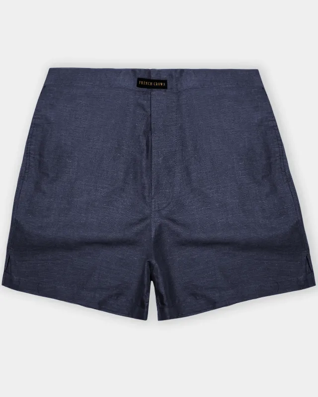 Azure Chill-Tuna Blue Solid Luxurious Linen Boxer sold by French Crown