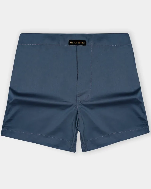 Gunmetal Blue Solid Subtle Sheen Super Soft Premium Cotton Boxer sold by French Crown