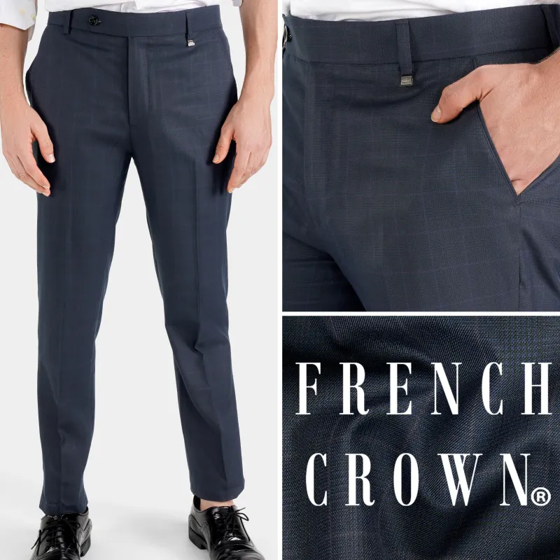 Baltic Blue Checkered Wool Rich Pant sold by French Crown