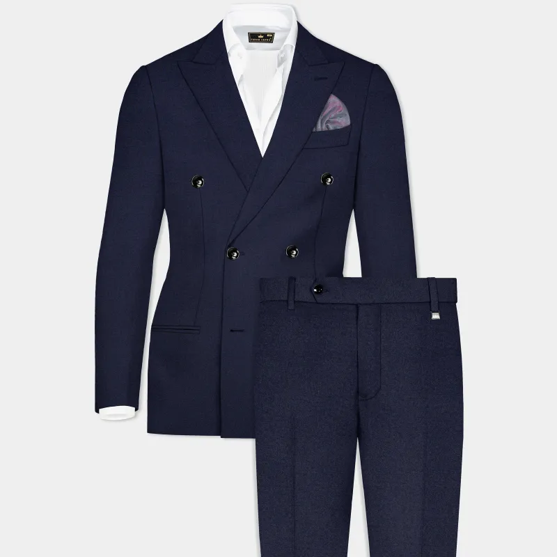 Cloud Burst Blue Wool Rich Double Breasted Stretchable Traveler  Suit sold by French Crown