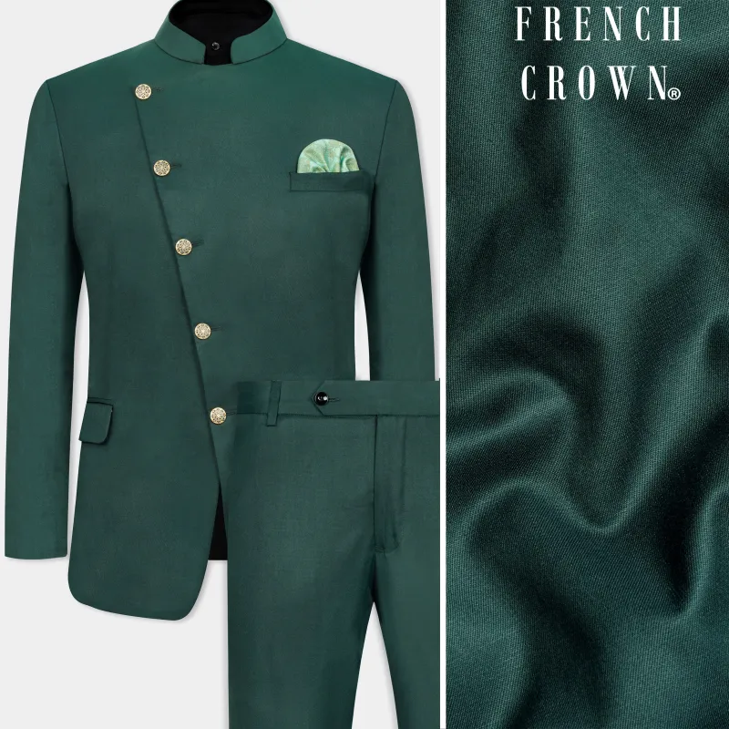 Gable Green Cross Placket Wool Rich Bandhgala Suit sold by French Crown
