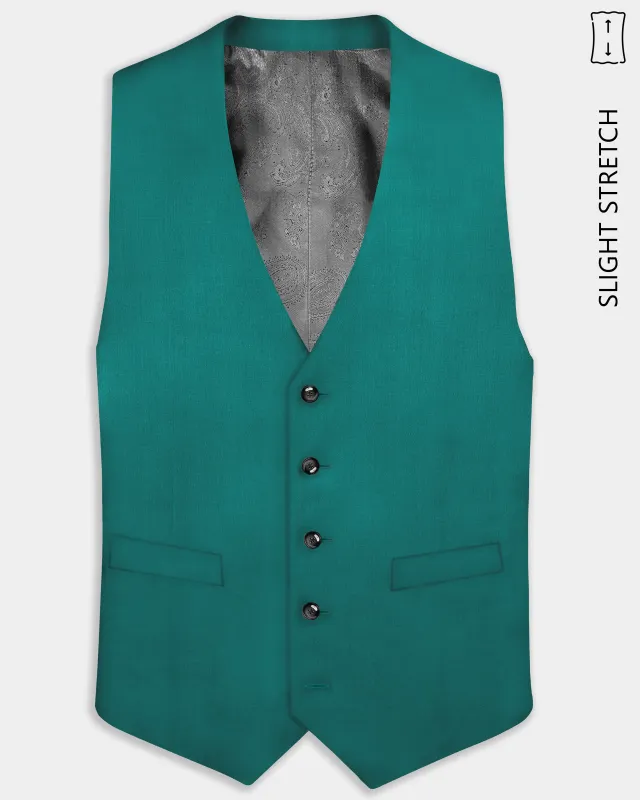 Verdant Classic-Surfie Green Solid Wool Rich Slight Stretch Waistcoat sold by French Crown