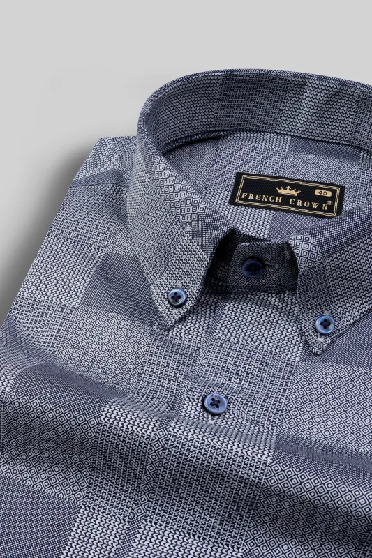 Haiti Blue with White Square Printed Super Soft Premium Cotton Shirt sold by French Crown