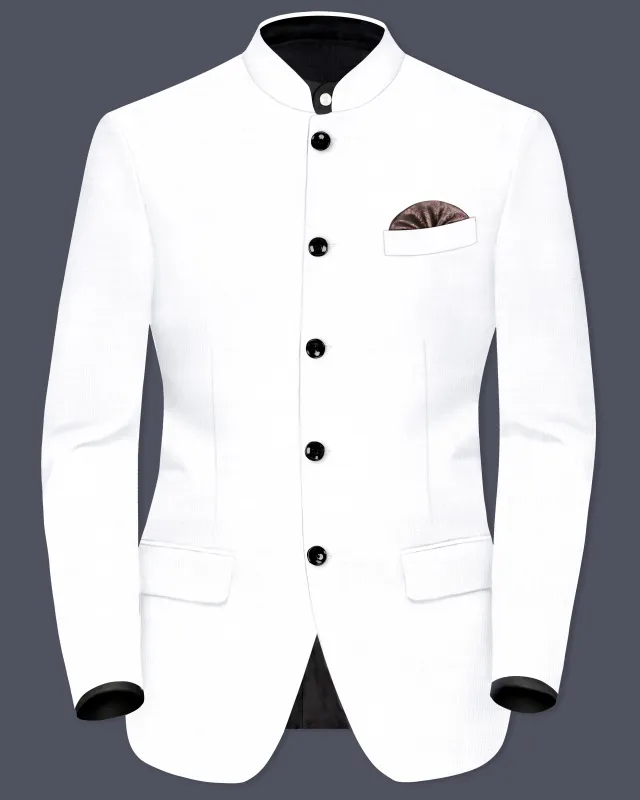 Bright White Solid Bandhgala Luxurious Linen Blazer sold by French Crown