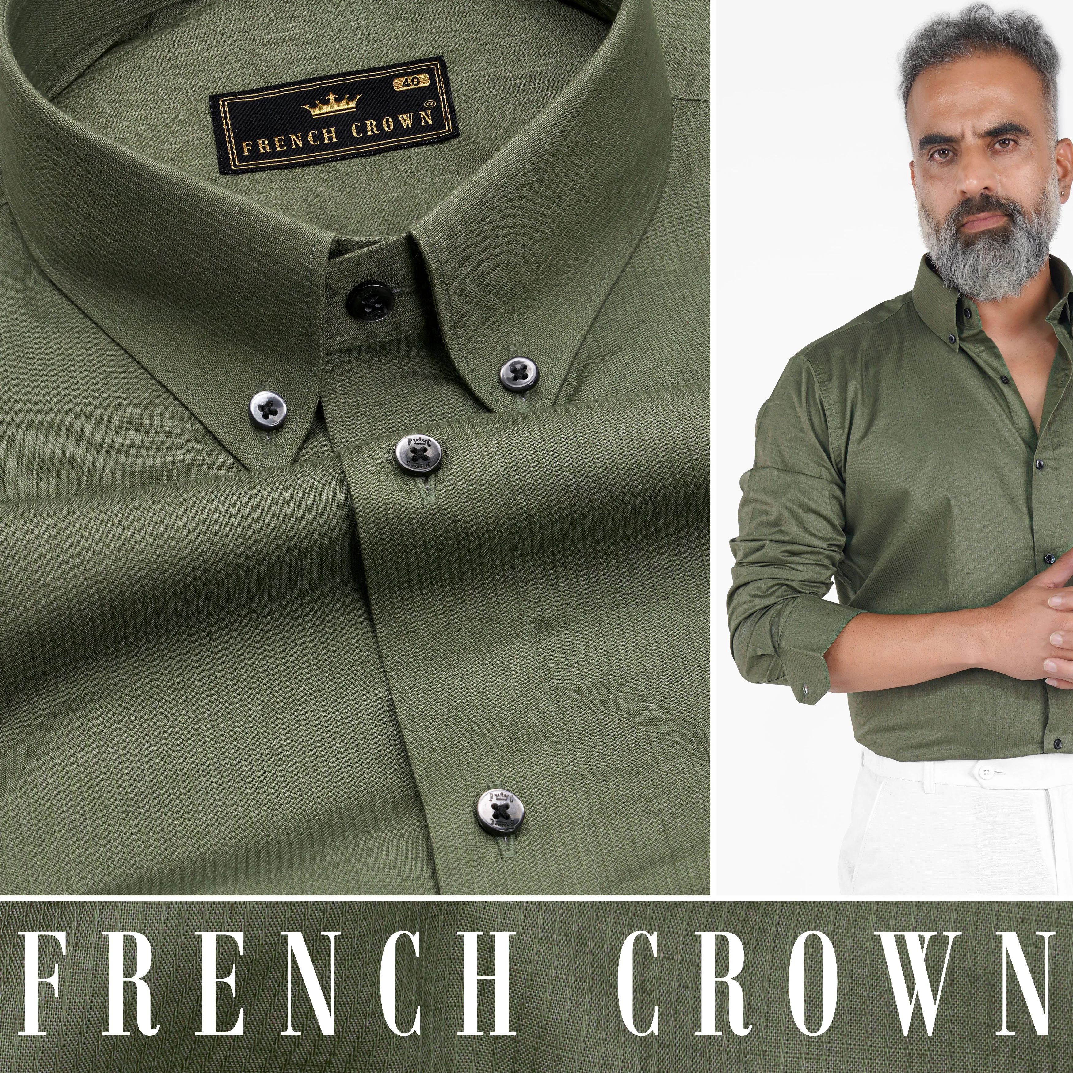 Liver Green Dobby Textured Premium Giza Cotton Shirt sold by French Crown product image thumbnail 4