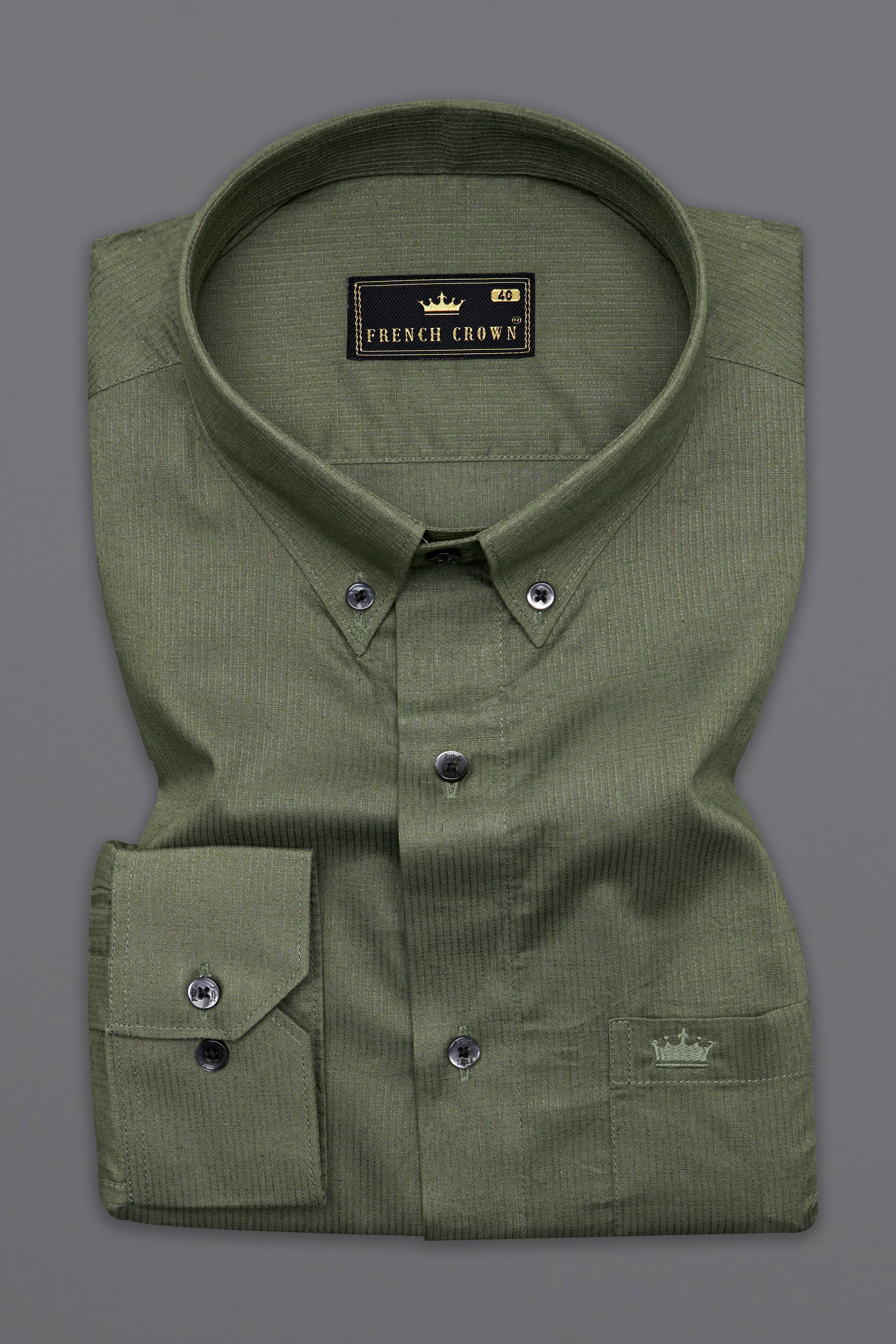 Liver Green Dobby Textured Premium Giza Cotton Shirt sold by French Crown product image thumbnail 3