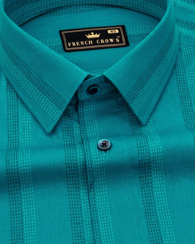 Surfie Aqua Blue Twill Striped Premium Cotton Shirt sold by French Crown