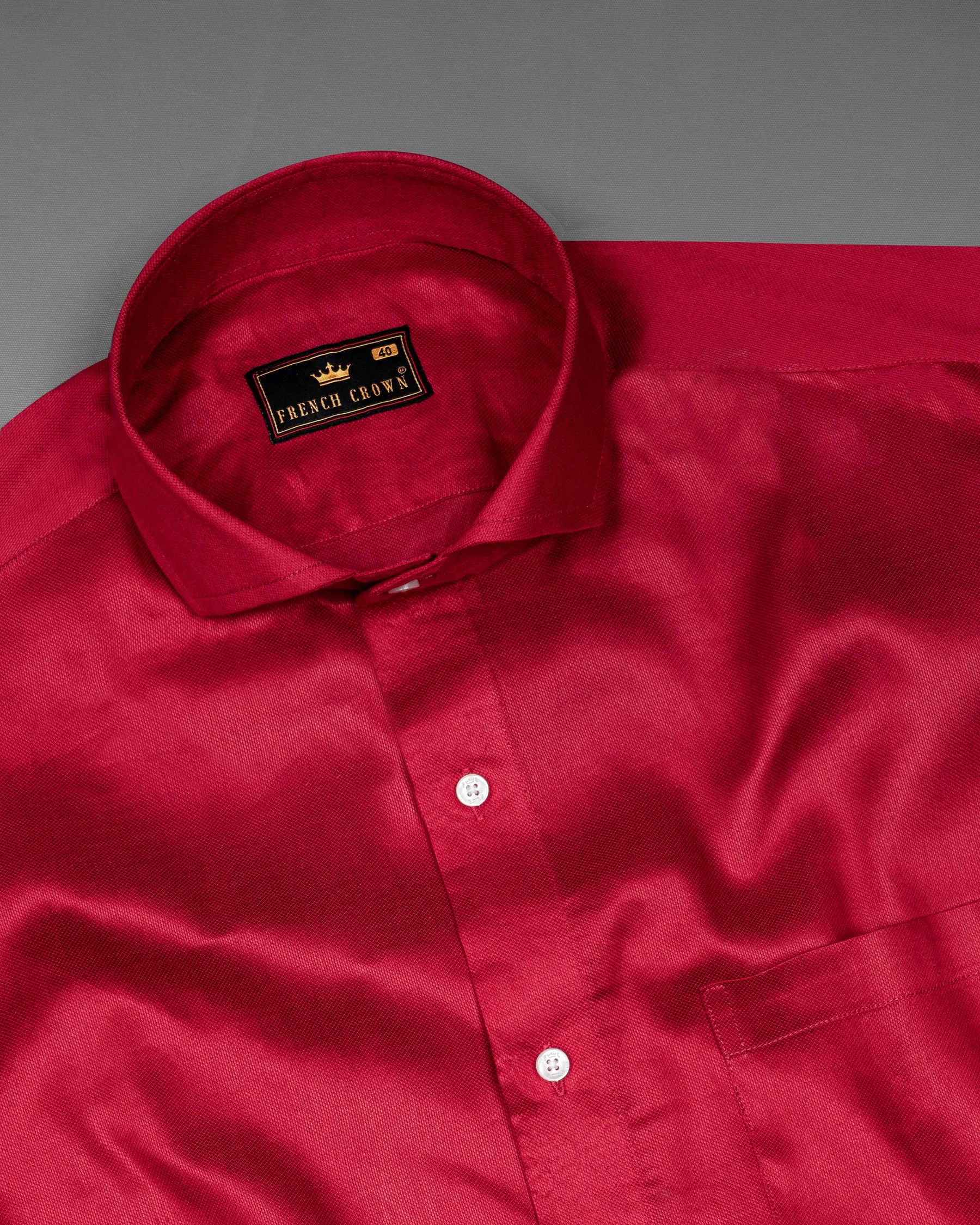 Bright Red Dobby Textured Premium Giza Cotton Shirt sold by French Crown product image thumbnail 4