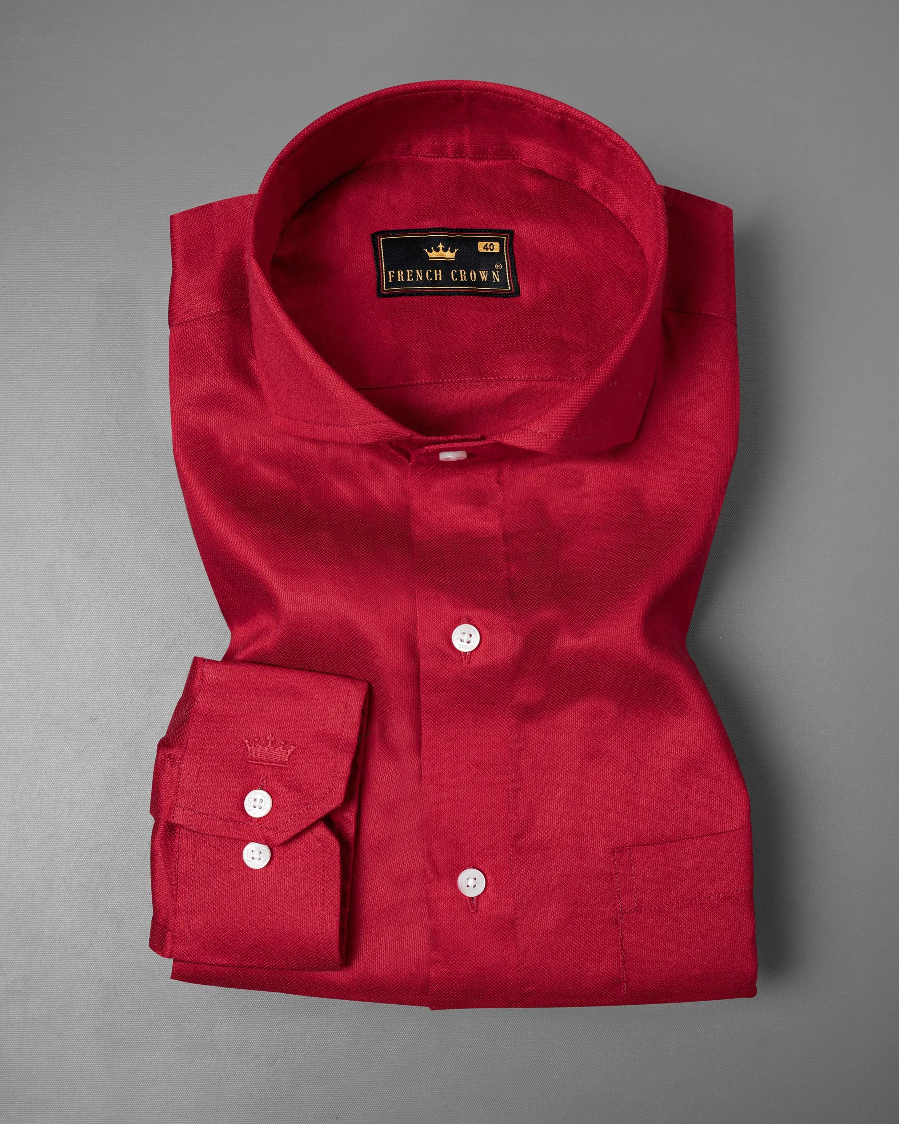 Bright Red Dobby Textured Premium Giza Cotton Shirt sold by French Crown product image thumbnail 3