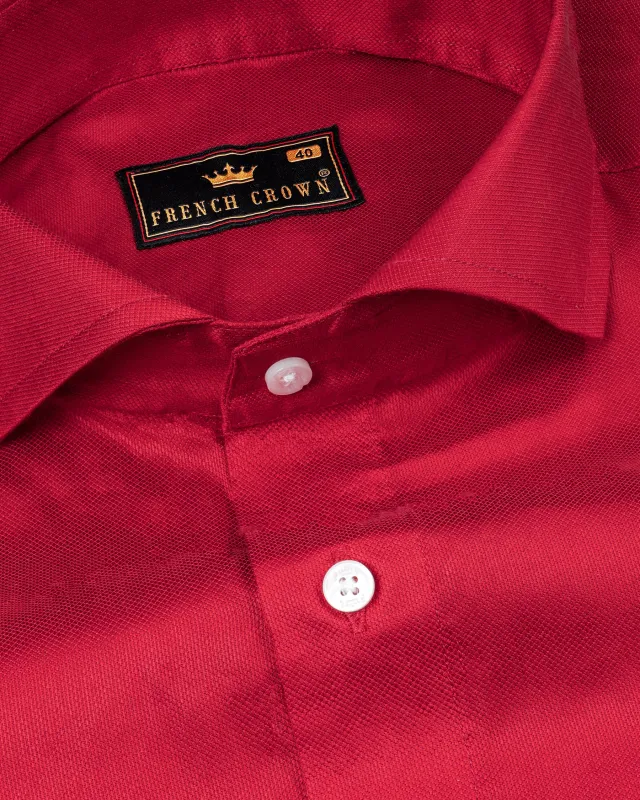 Bright Red Dobby Textured Premium Giza Cotton Shirt made by French Crown