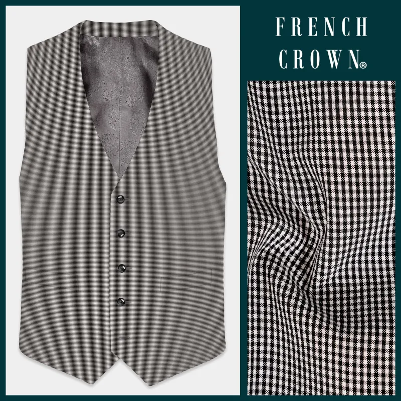 Mariner-Baltic Sea Blue And Bright White Gingham Plaid Wool Rich Waistcoat sold by French Crown