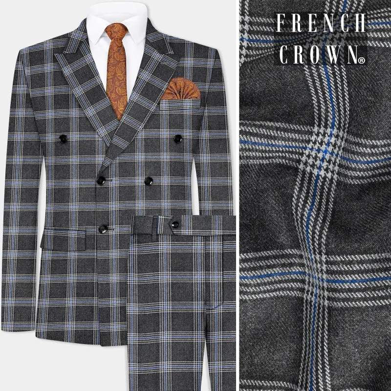 Iridium Gray Plaid Tweed Double Breasted Suit sold by French Crown