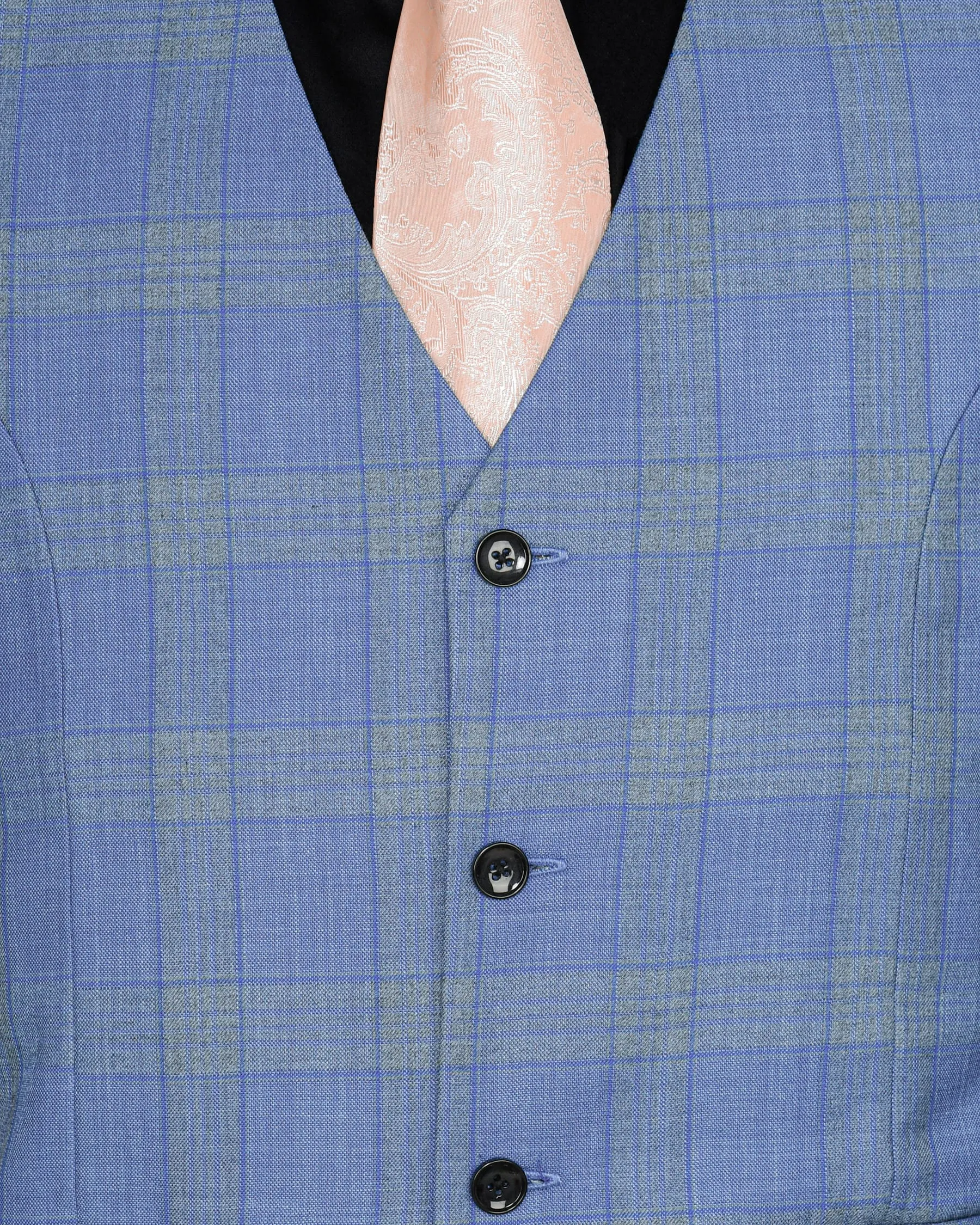 Sky Windowpane Wool Blend Waistcoat sold by French Crown product image thumbnail 5