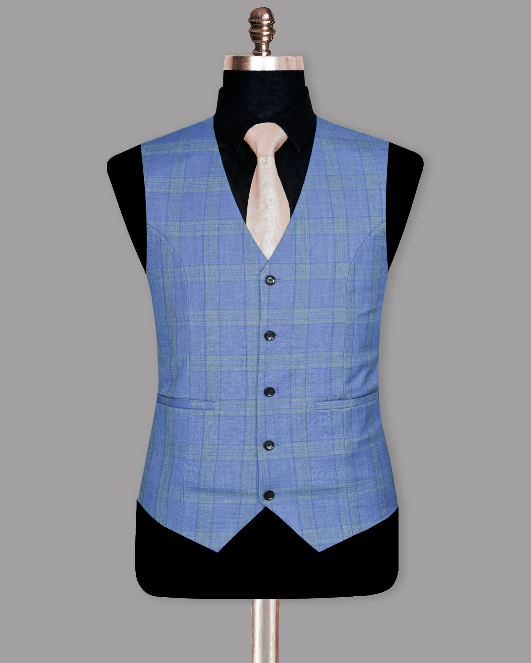 Sky Windowpane Wool Blend Waistcoat sold by French Crown product image thumbnail 2