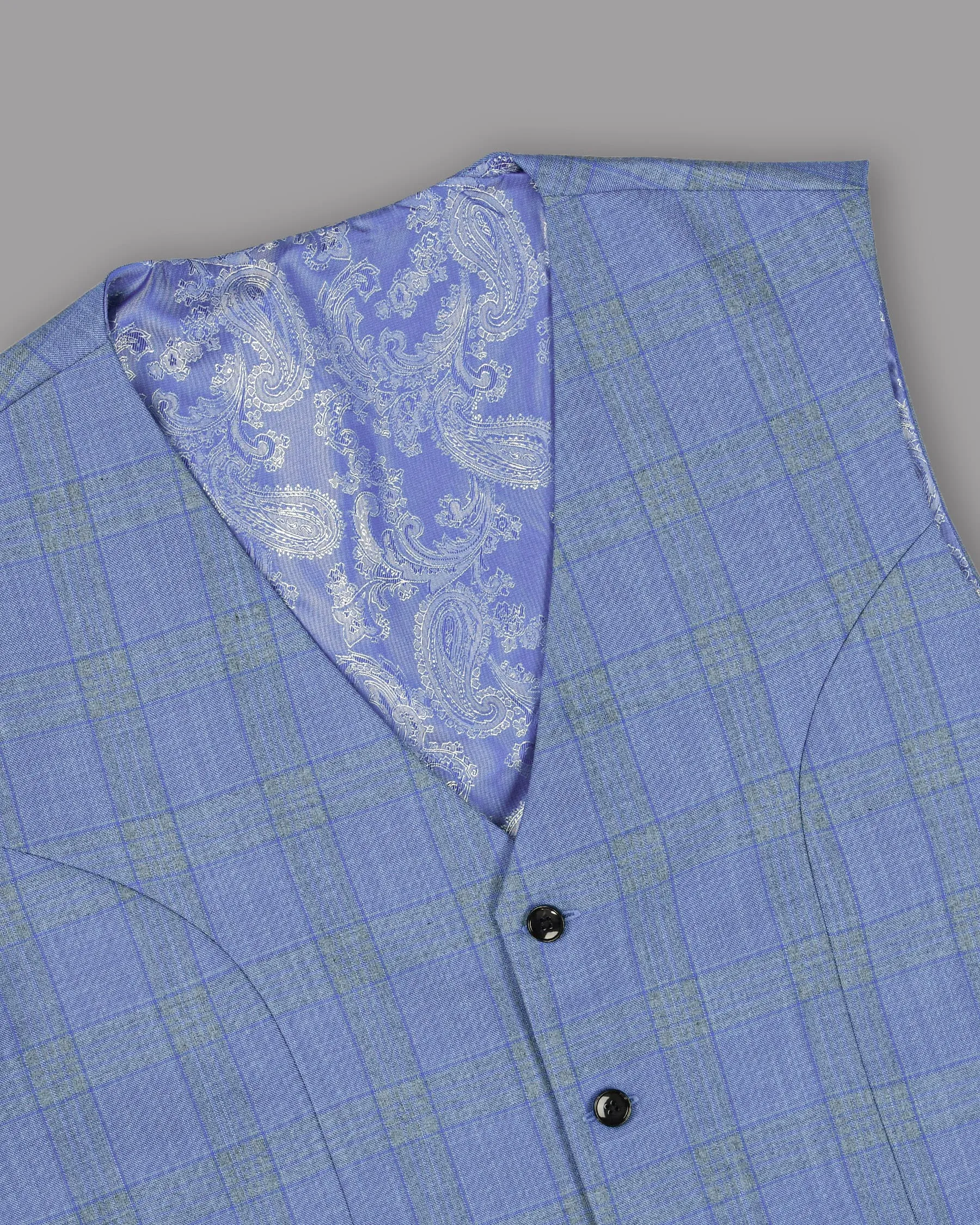 Sky Windowpane Wool Blend Waistcoat sold by French Crown product image thumbnail 4