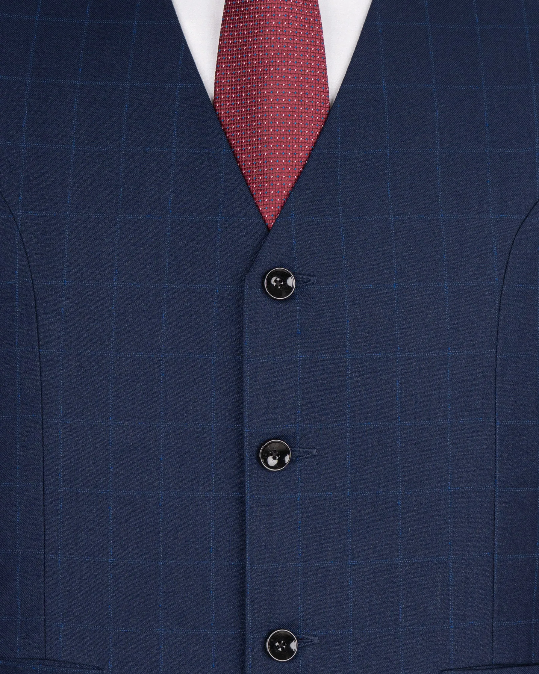 Big Stone Blue Super fine Subtle Checkered Wool Rich Waistcoat sold by French Crown product image thumbnail 5