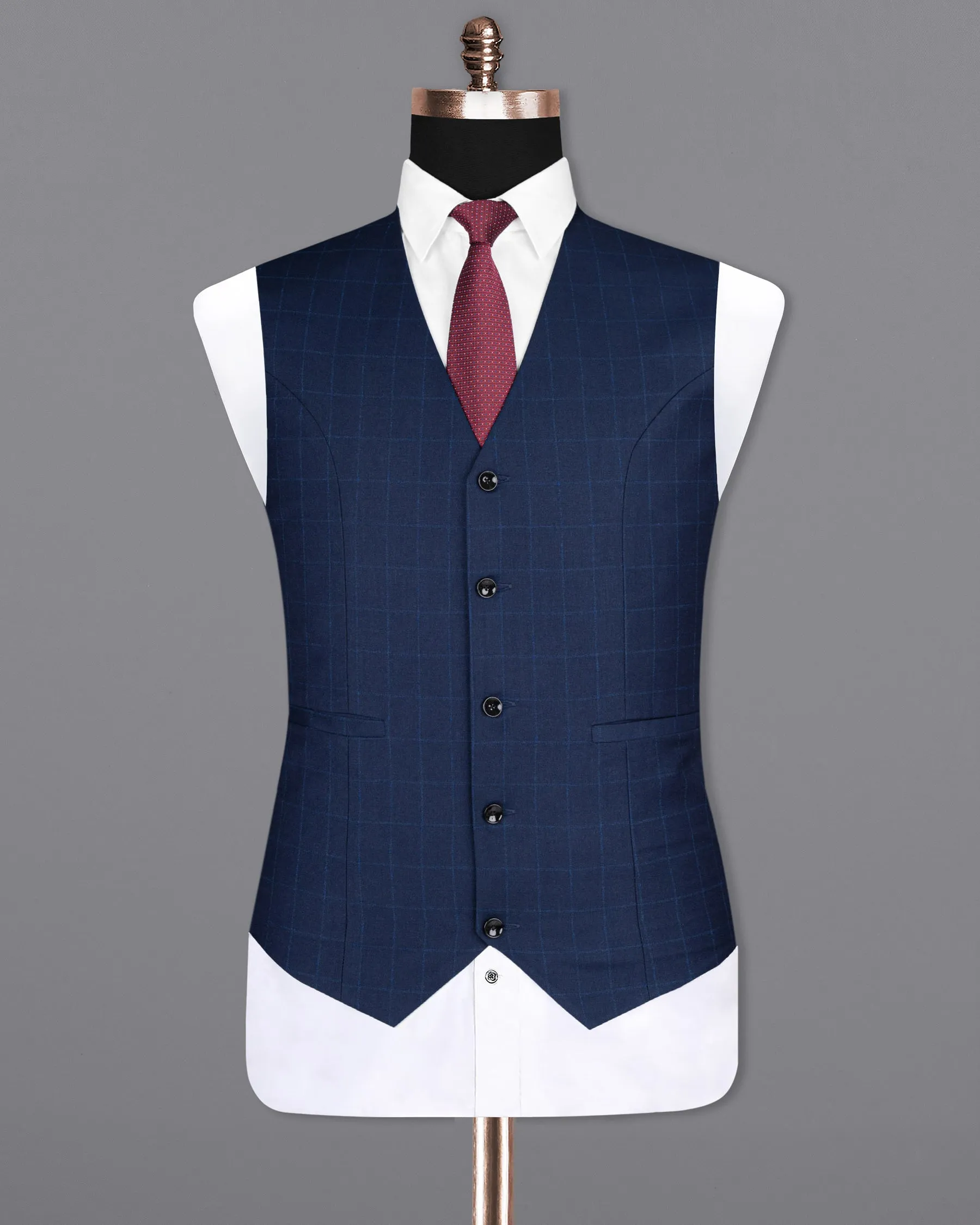 Big Stone Blue Super fine Subtle Checkered Wool Rich Waistcoat sold by French Crown product image thumbnail 2