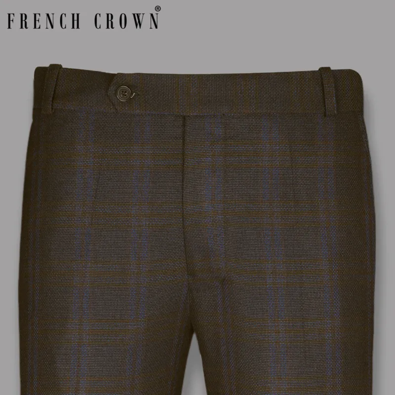 Chocolate Brown subtle windowpane Dobby Wool Pant sold by French Crown