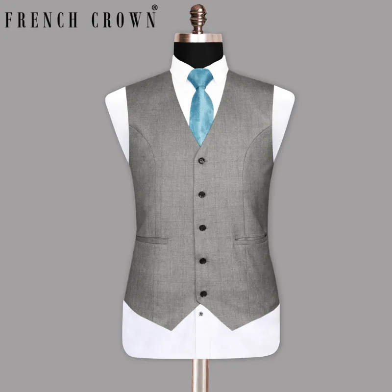 Fog Grey textured Wool-Silk blend Waistcoat made by French Crown