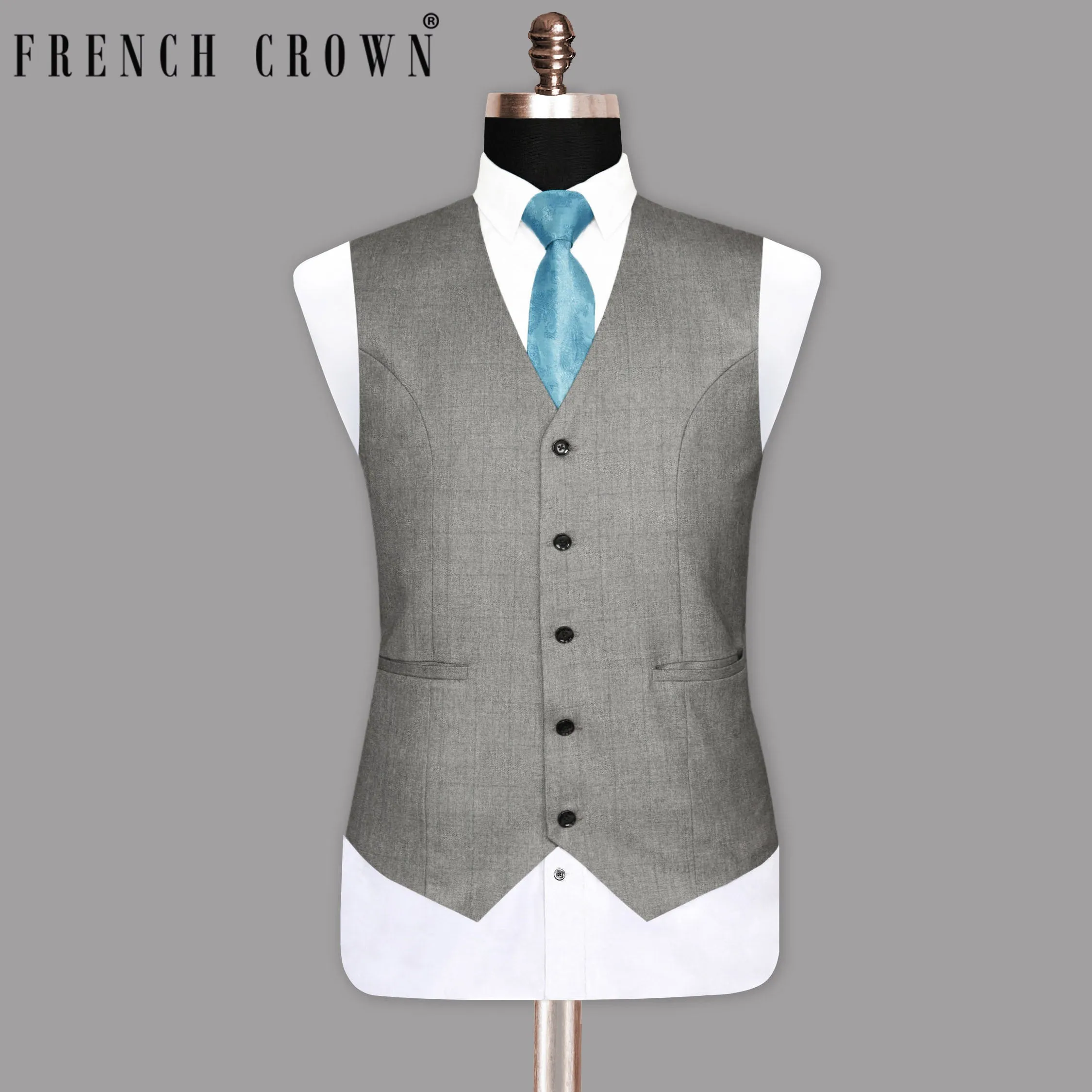 Fog Grey textured Wool-Silk blend Waistcoat sold by French Crown