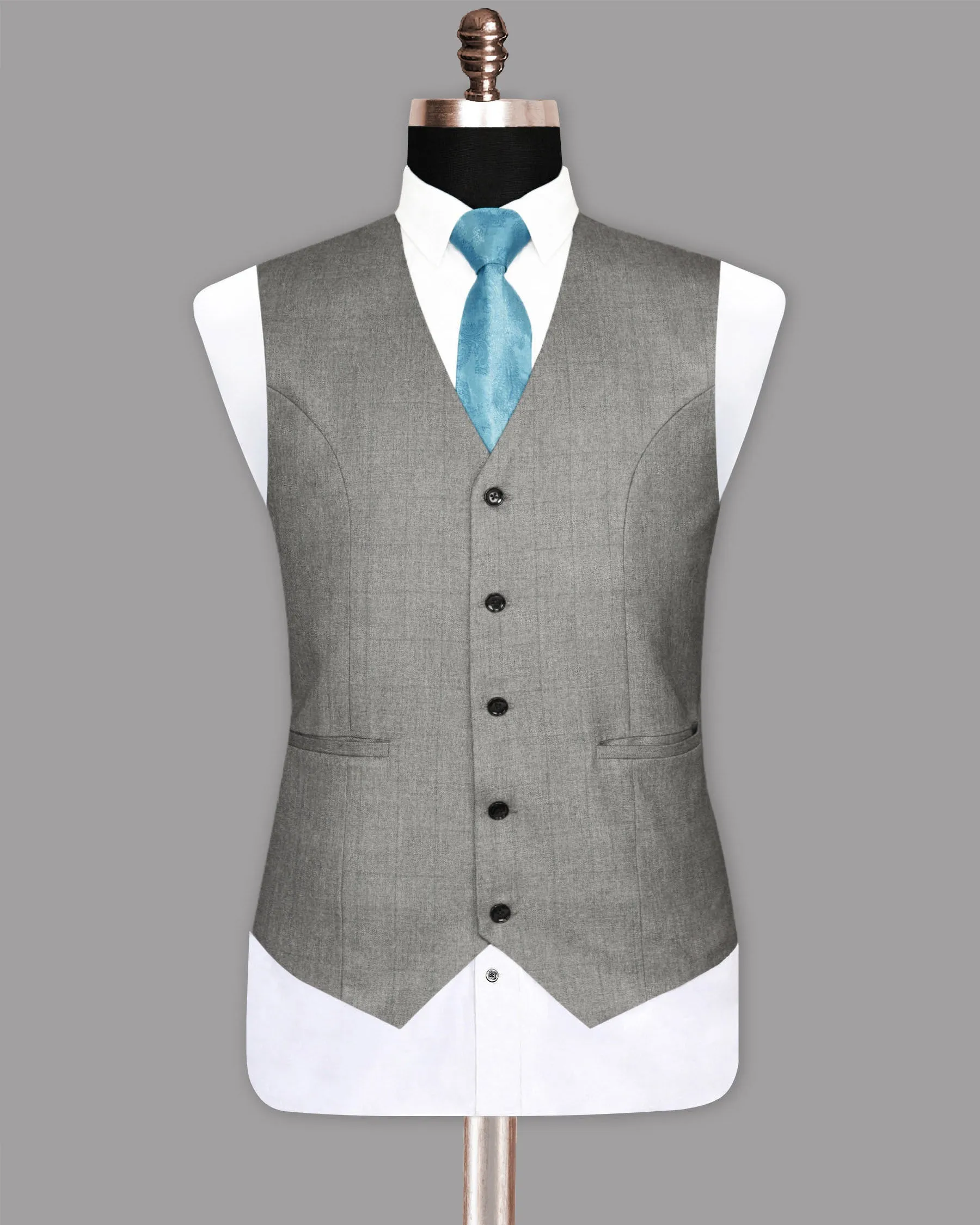 Fog Grey textured Wool-Silk blend Waistcoat sold by French Crown product image thumbnail 2
