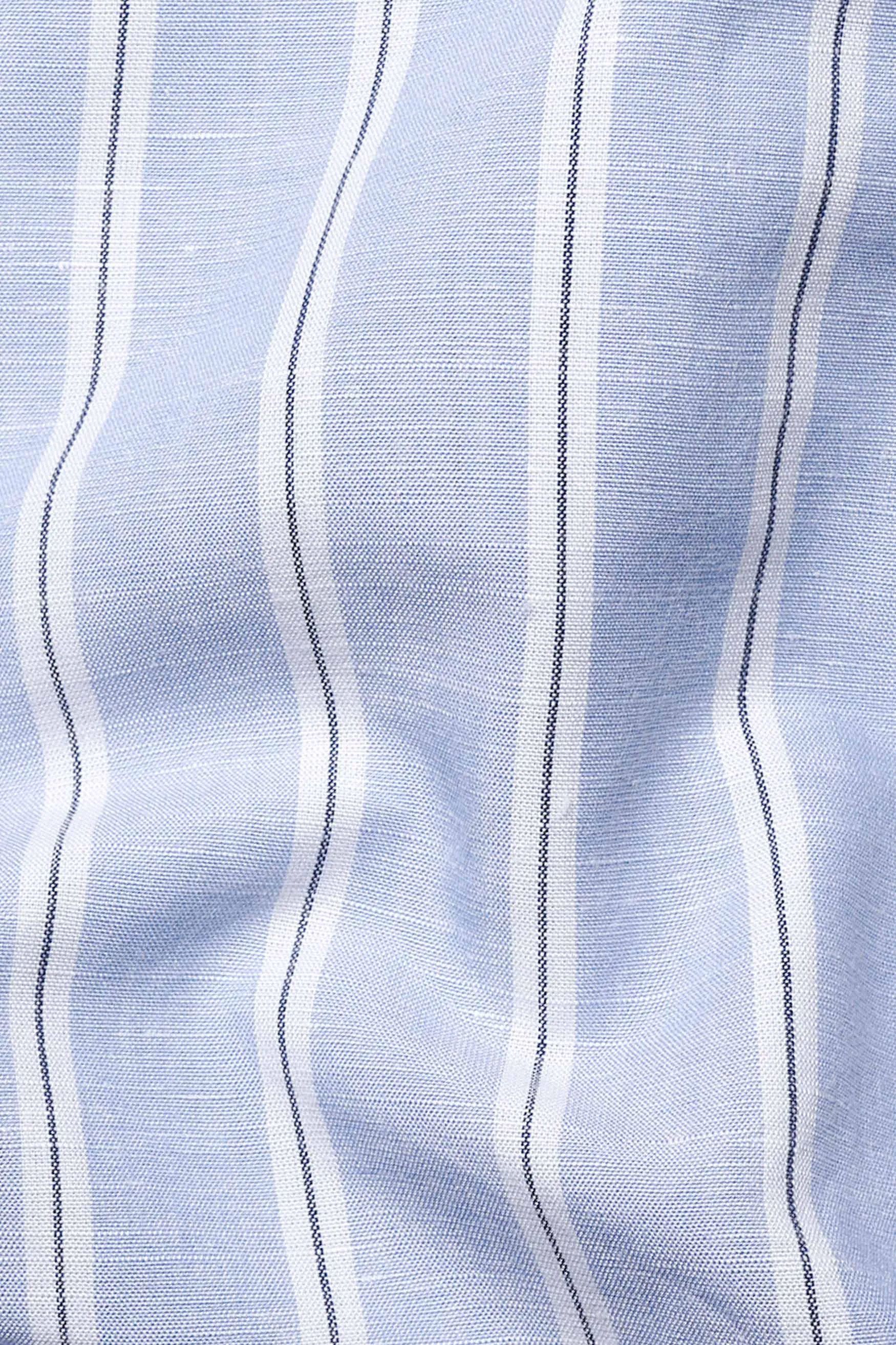 Periwinkle Blue and White Striped Embroidered Twill Premium Cotton Designer Signature Shirt sold by French Crown product image thumbnail 3