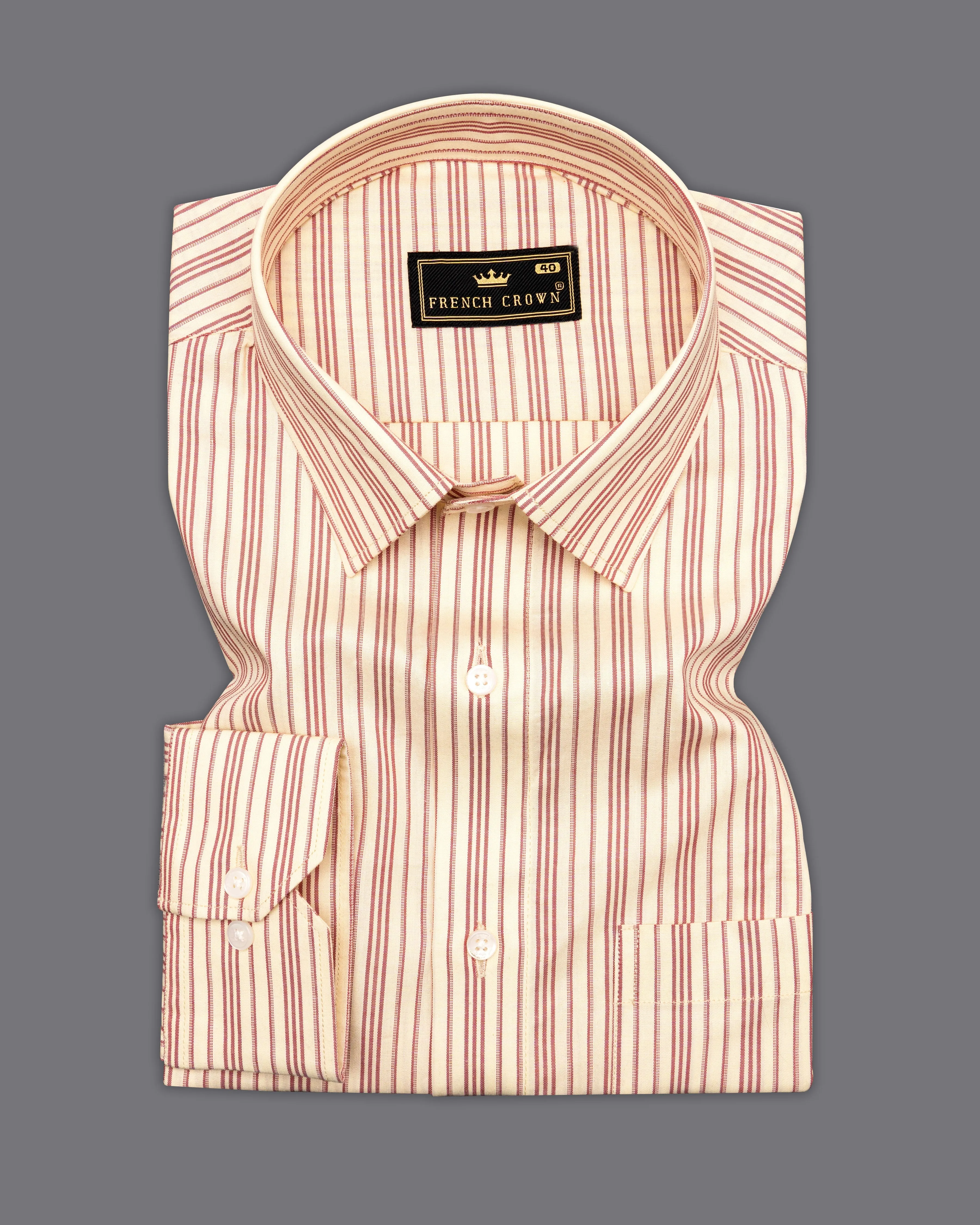 Tequila Cream with Sanguine Red Striped Premium Cotton Shirt sold by French Crown product image thumbnail 3