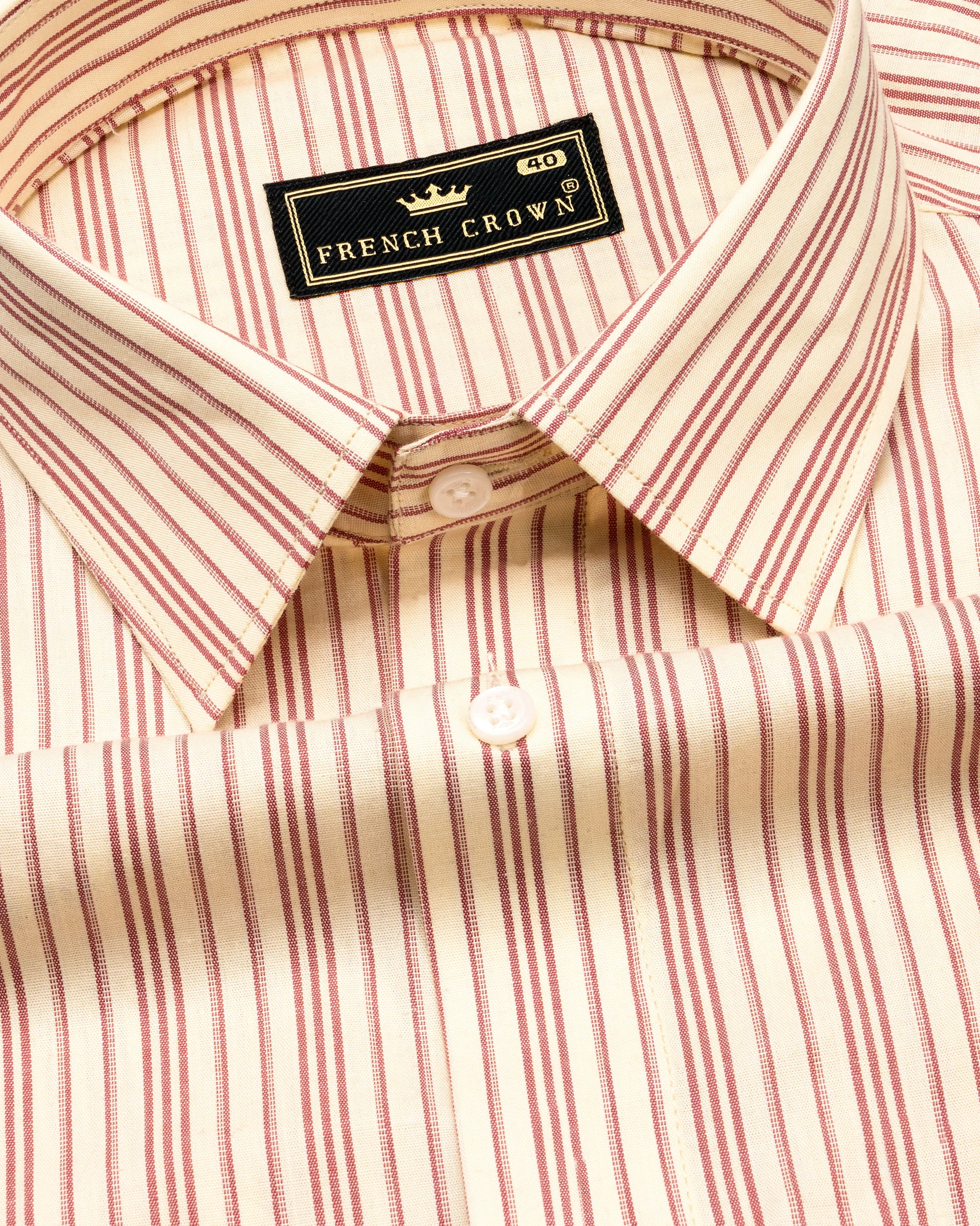 Tequila Cream with Sanguine Red Striped Premium Cotton Shirt sold by French Crown