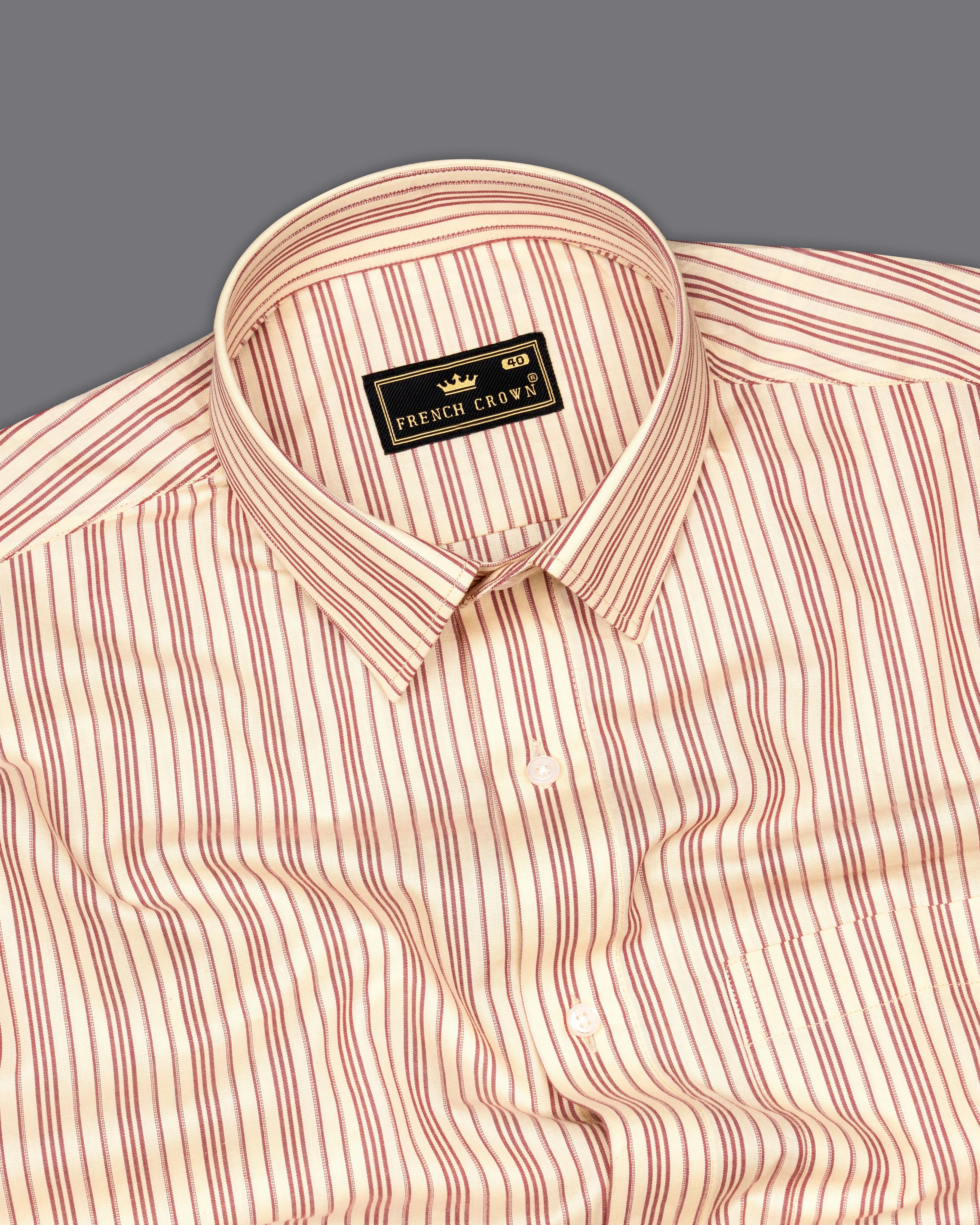 Tequila Cream with Sanguine Red Striped Premium Cotton Shirt sold by French Crown product image thumbnail 4