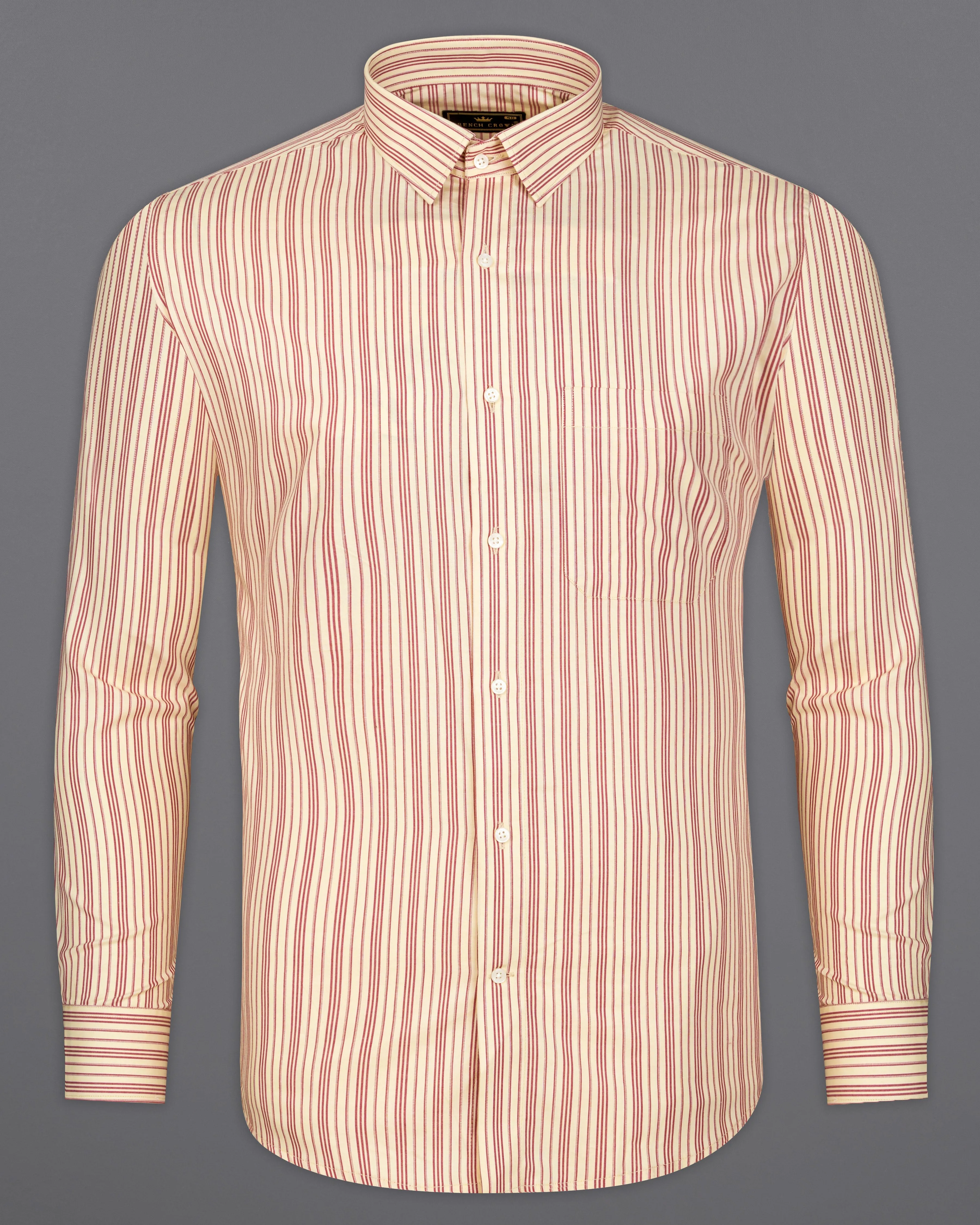 Tequila Cream with Sanguine Red Striped Premium Cotton Shirt sold by French Crown product image thumbnail 5