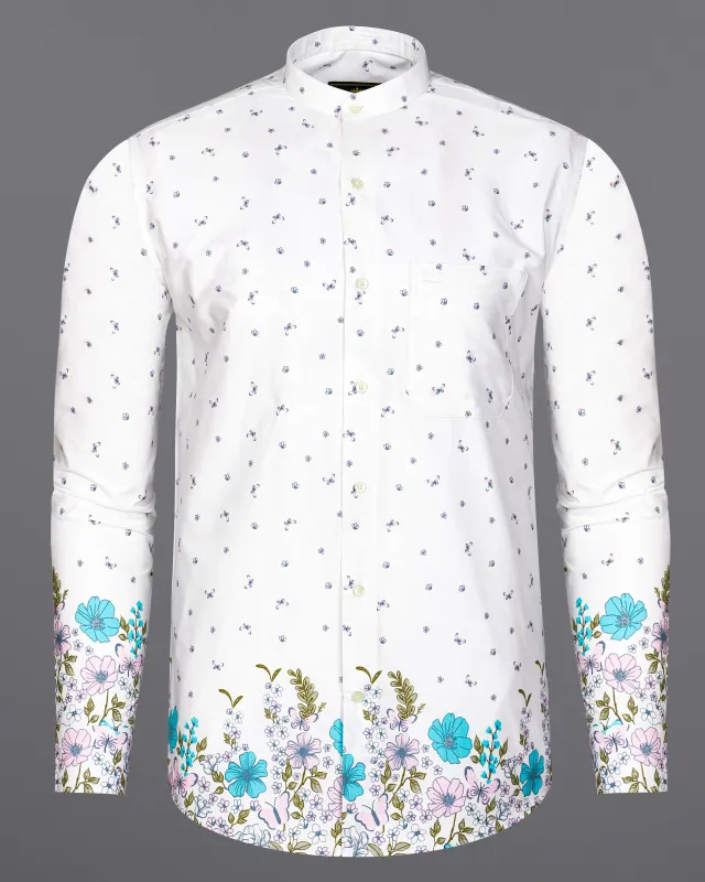 Bright White Floral Printed Premium Cotton Shirt sold by French Crown