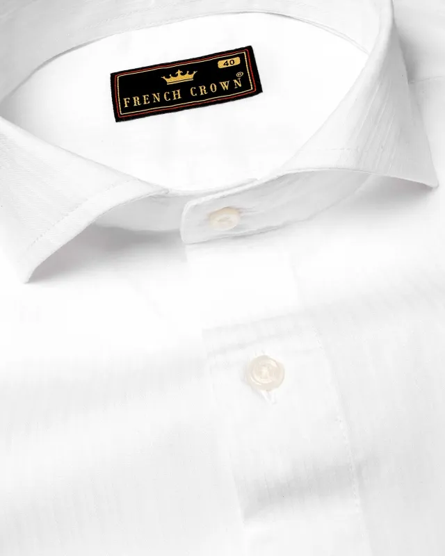 Bright White Subtle Striped Dobby Textured Premium Giza Cotton Shirt sold by French Crown