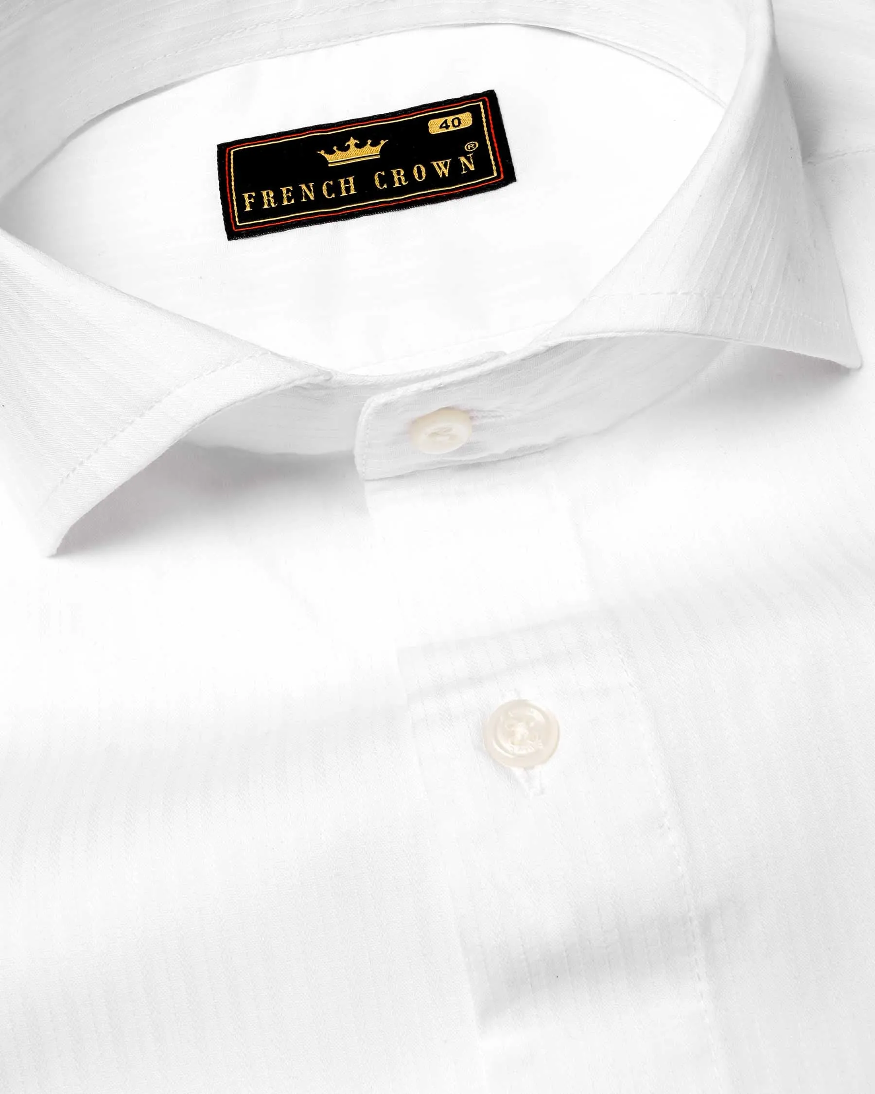 Bright White Subtle Striped Dobby Textured Premium Giza Cotton Shirt sold by French Crown