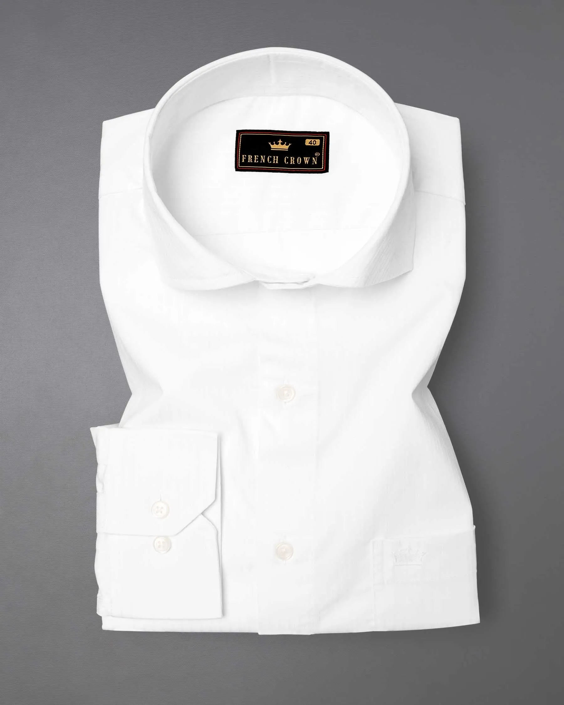 Bright White Subtle Striped Dobby Textured Premium Giza Cotton Shirt sold by French Crown product image thumbnail 3