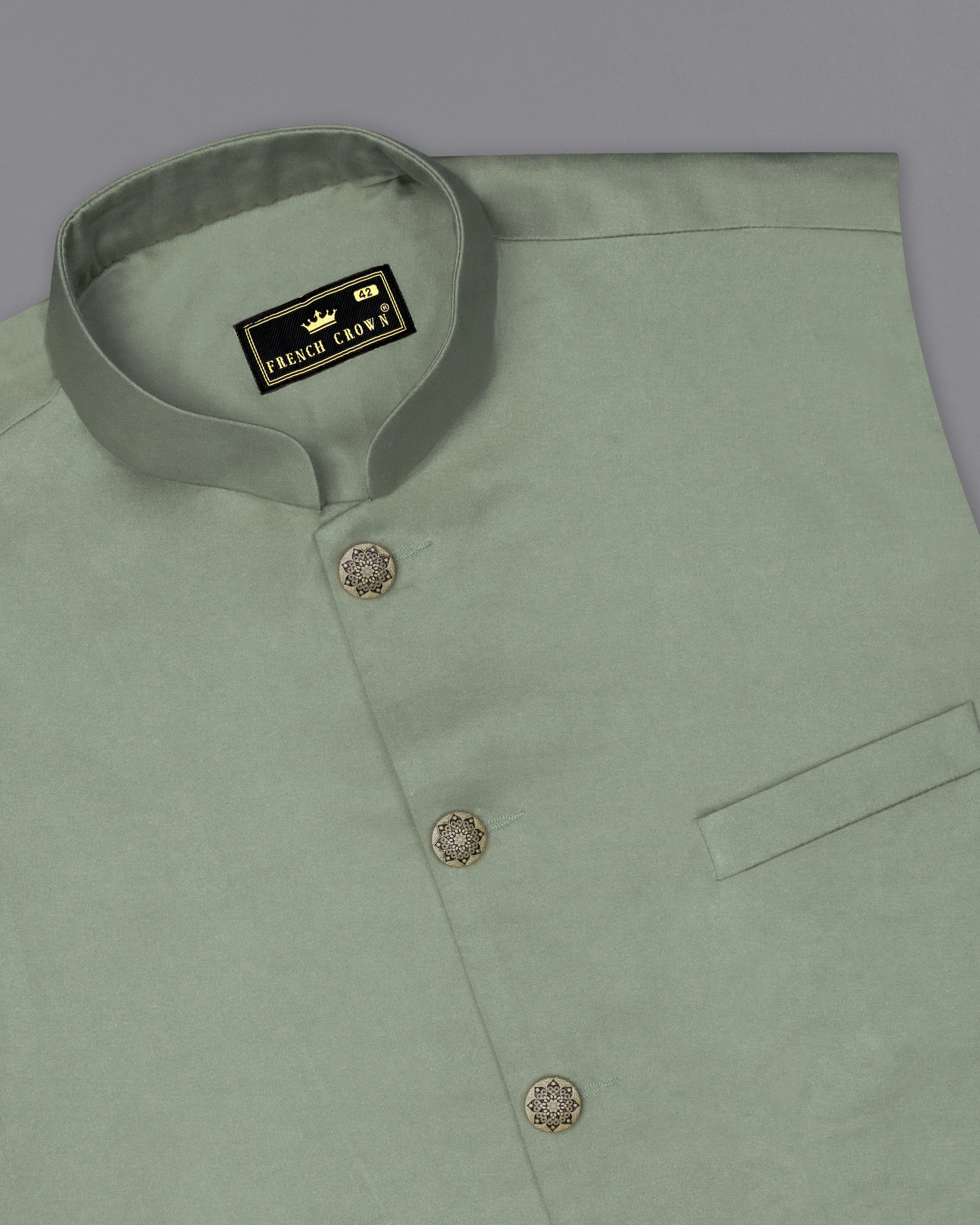 Granite Green Stretchable Premium Cotton Traveler Nehru Jacket sold by French Crown product image thumbnail 4