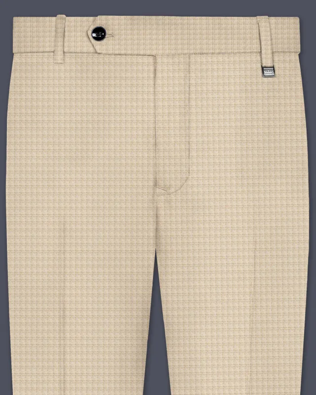 Almond-Pavlova Cream Plaid Wool Rich Stretchable Waistband Pant sold by French Crown