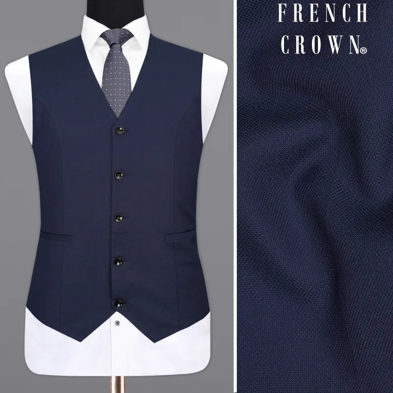 Martinique Blue Textured Waistcoat sold by French Crown