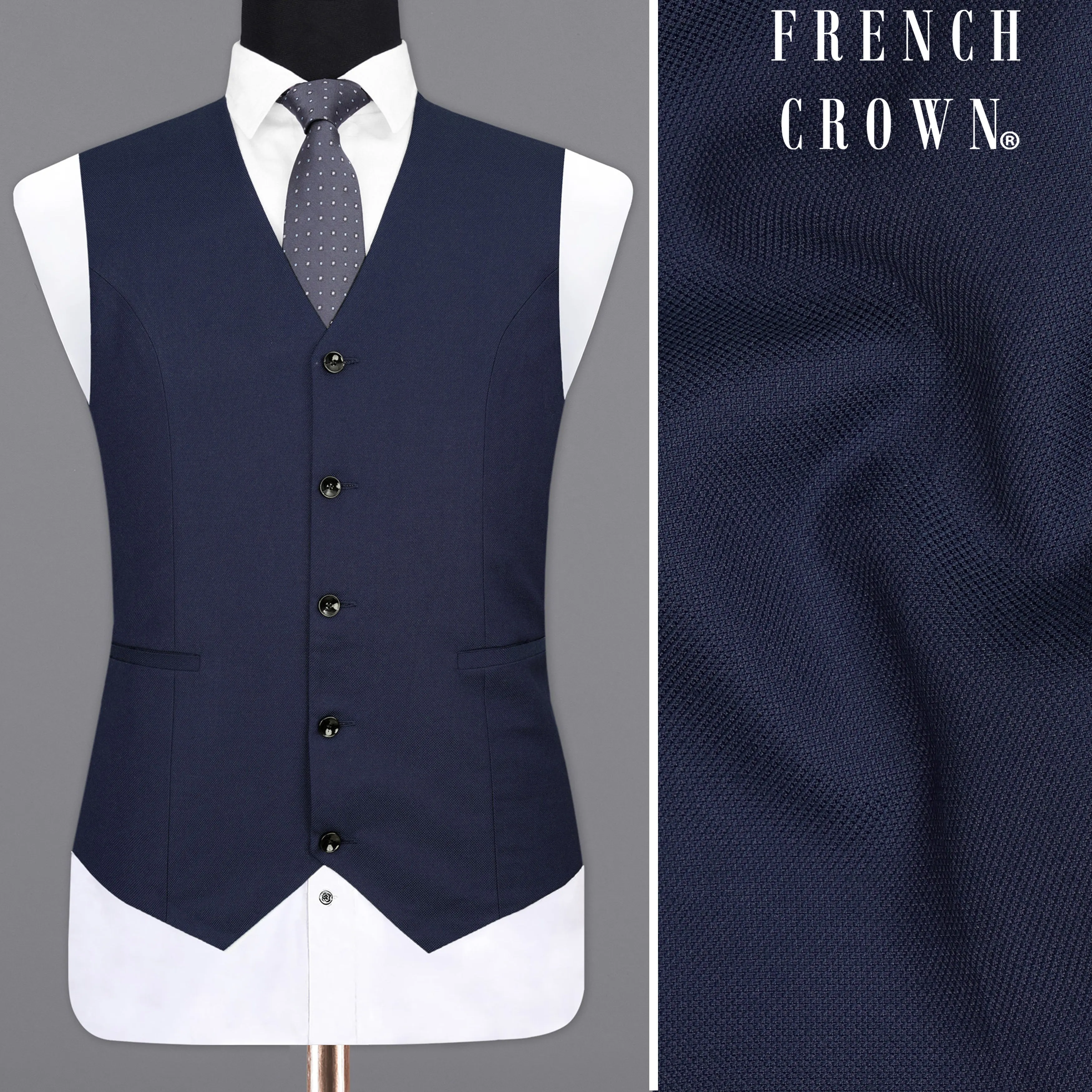 Martinique Blue Textured Waistcoat sold by French Crown